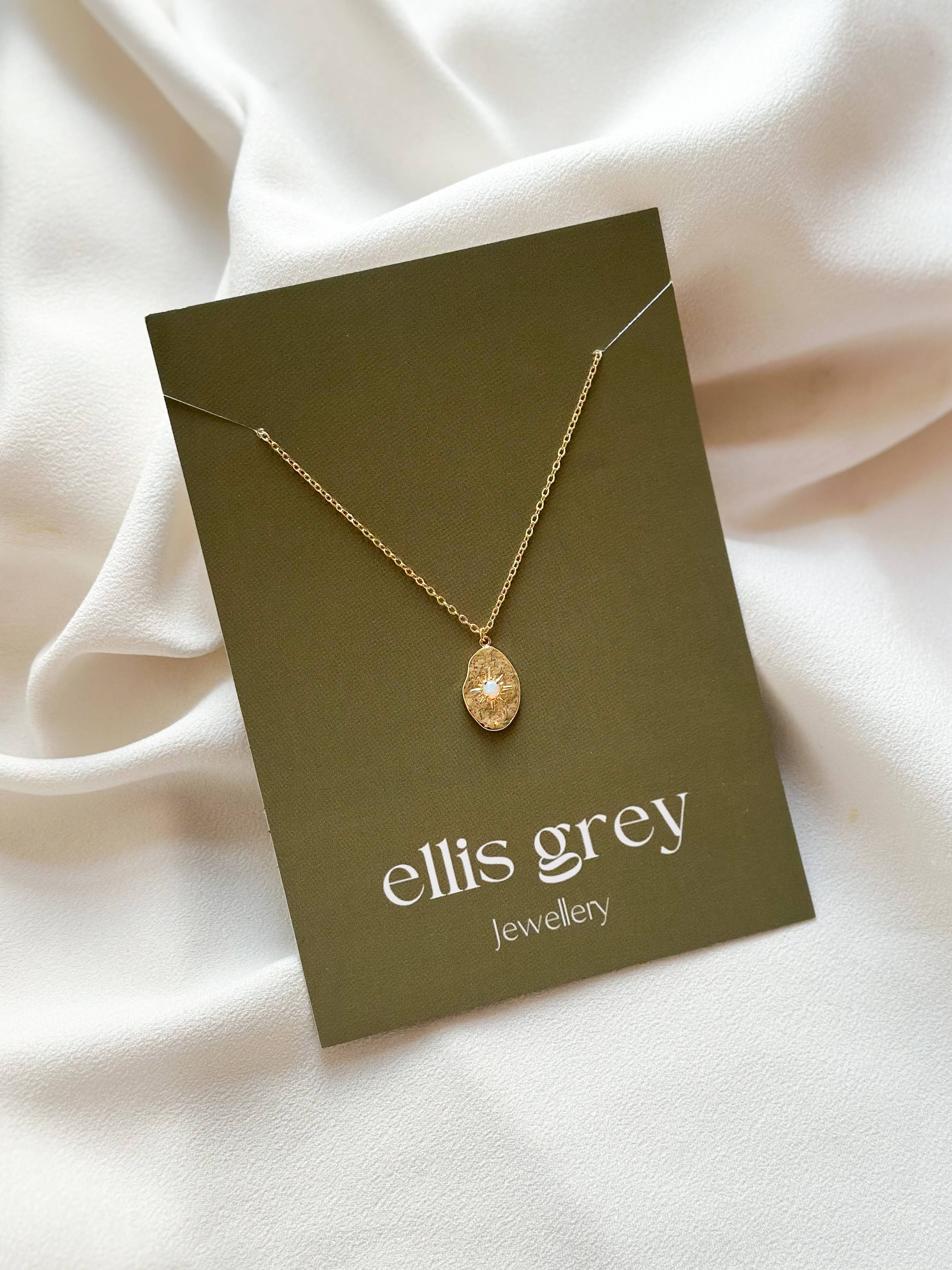 Belle - 18k Gold Opal Hammered Pendant Necklace