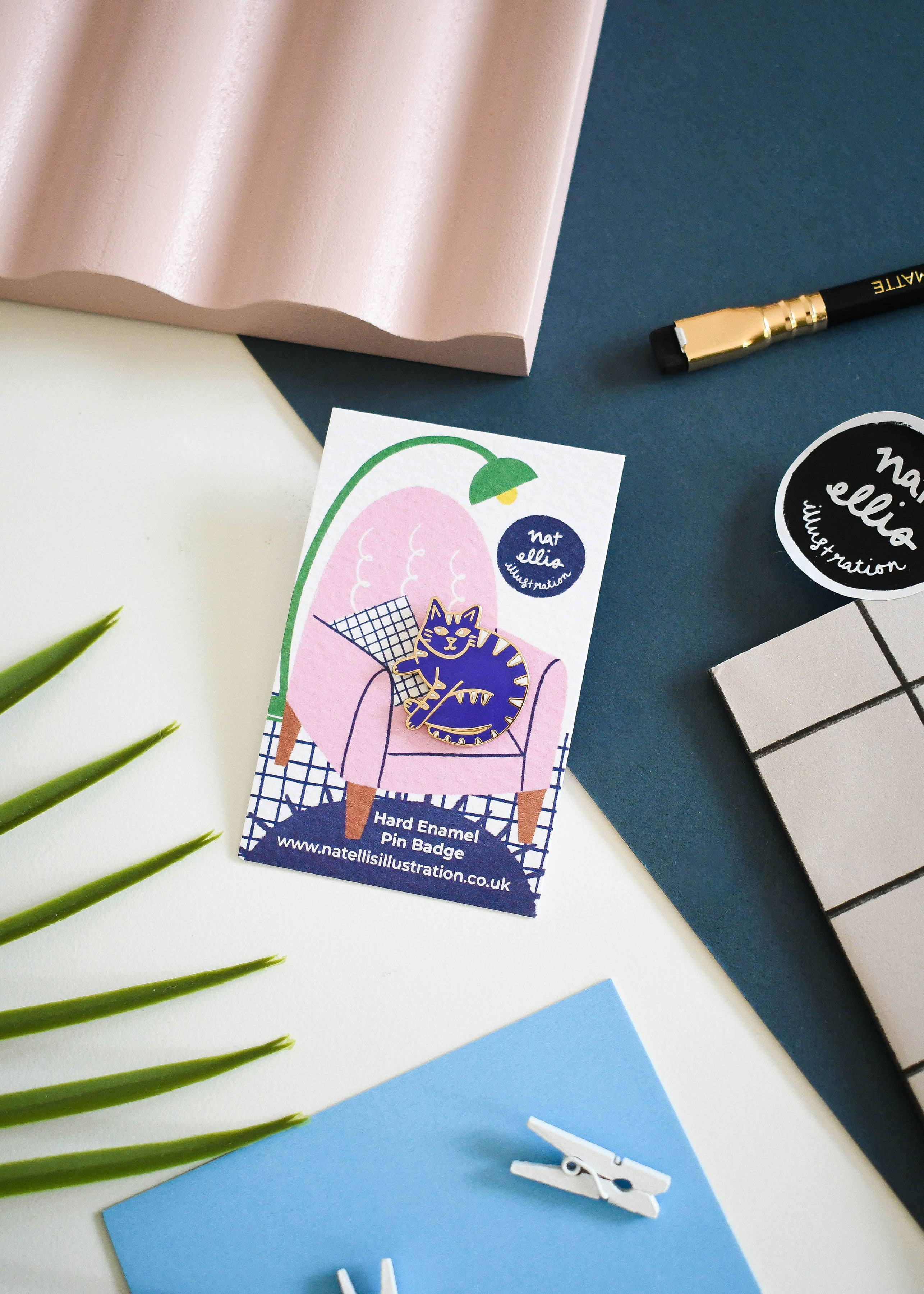 Nat ElIis Illustration - Curled Up Cat Luxury Enamel Pin
