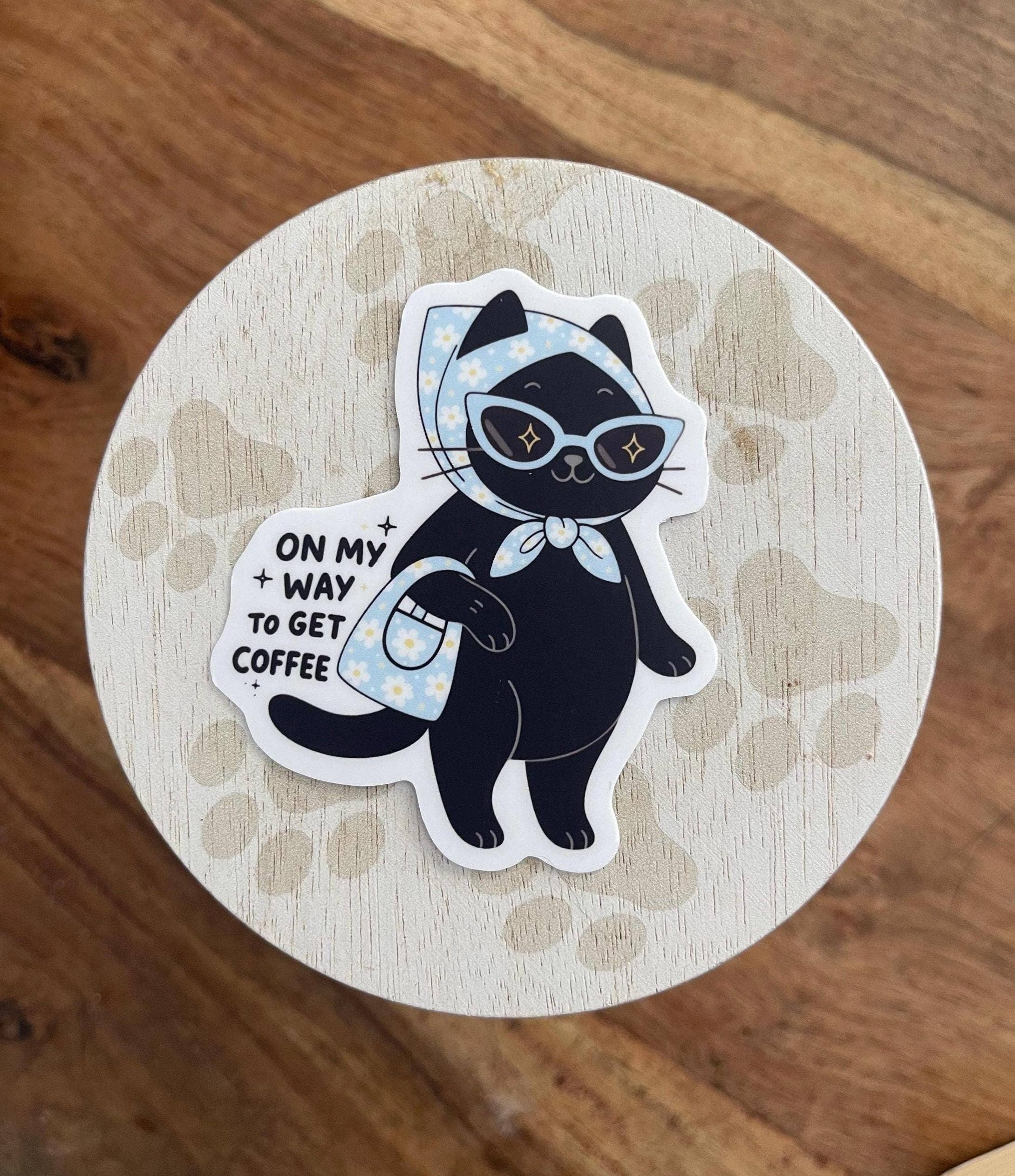 Black Cat Coffee Vinyl Sticker | Pet Laptop Decal