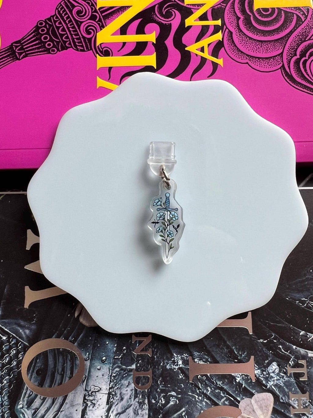 Liv Lee Designs - Blue Floral Fantasy E-Reader Charm Dragon Dust Plug