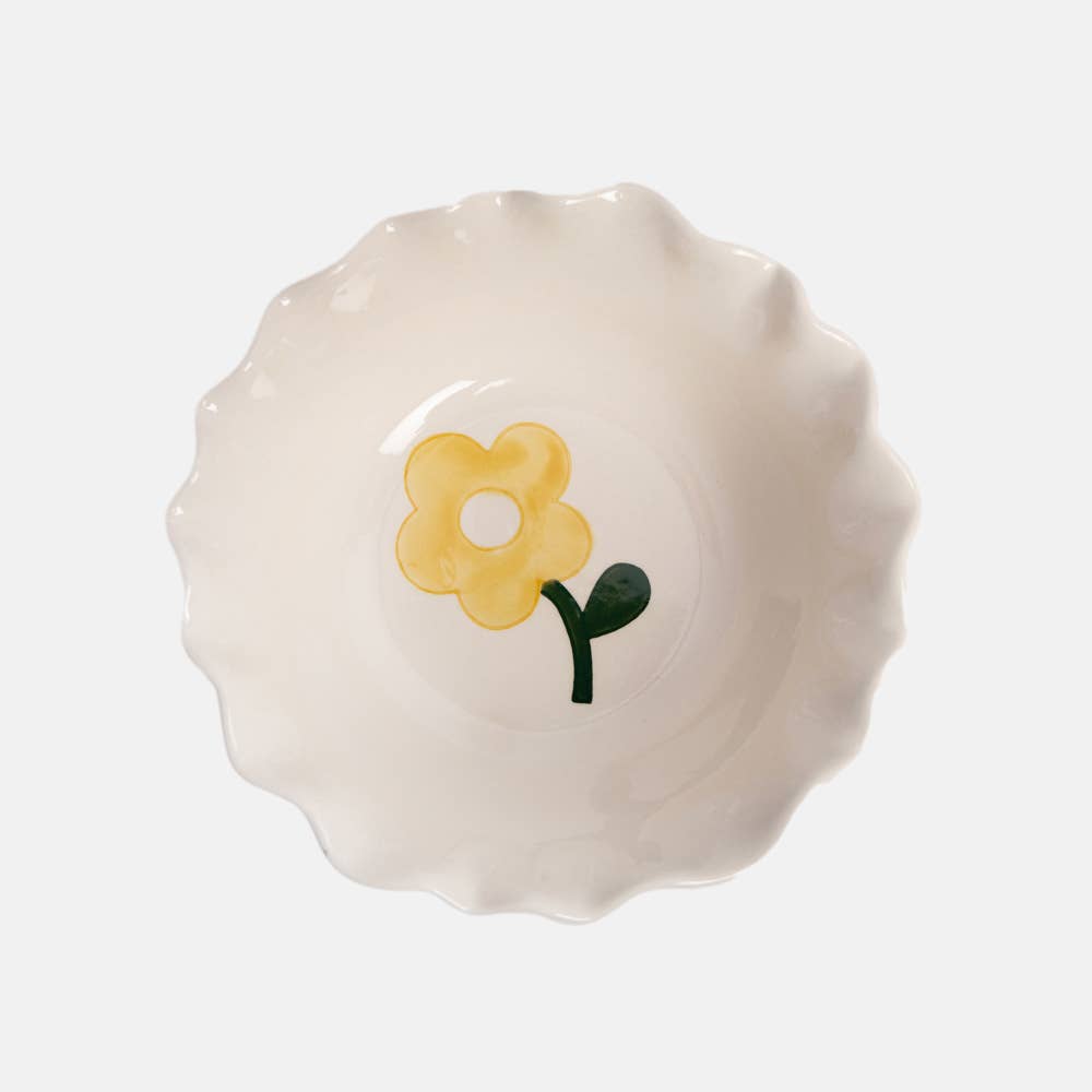 Caroline Gardner - Pink Outside Stripe /Yellow Flower Frilly Bowl