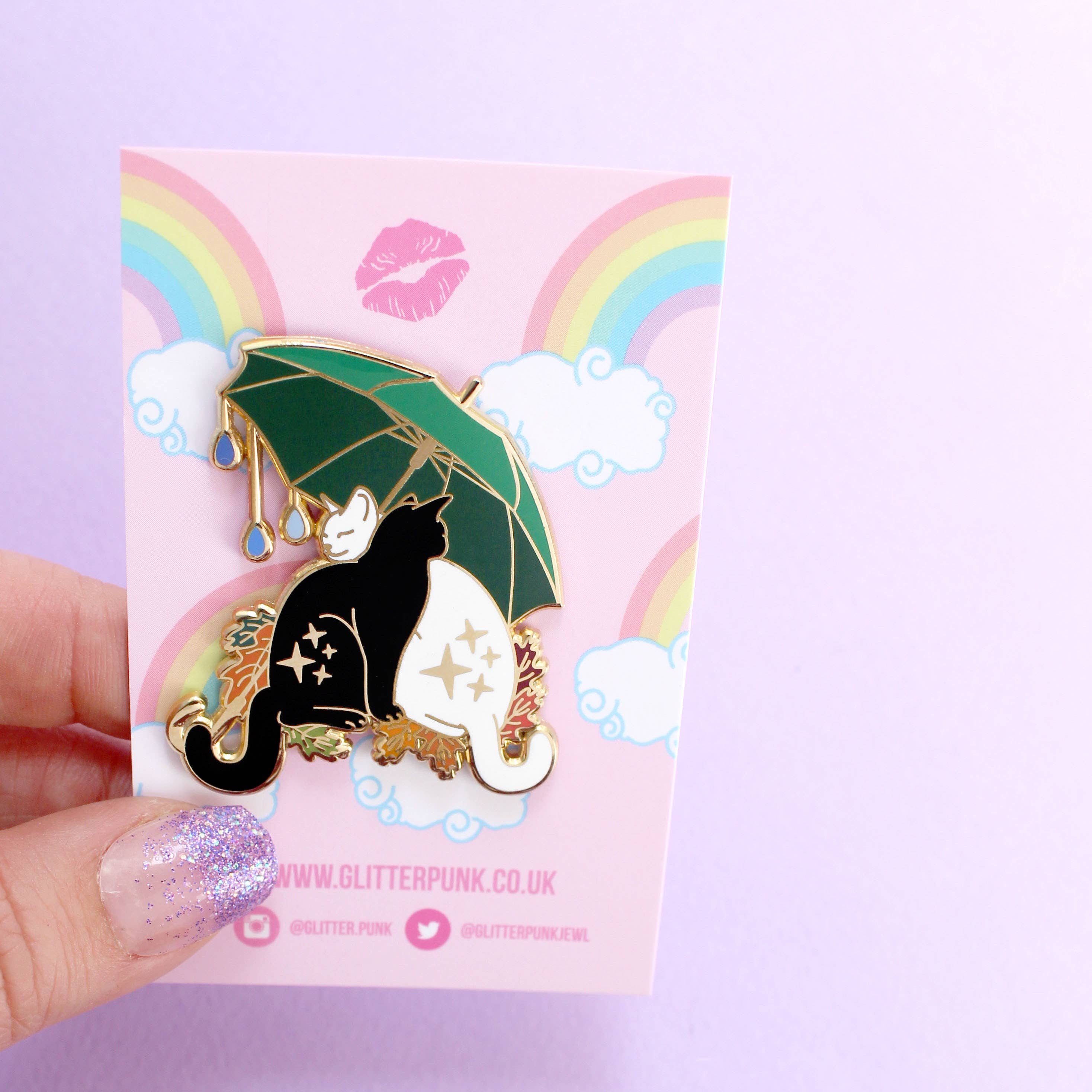 Glitter Punk - Umbrella cats enamel pin