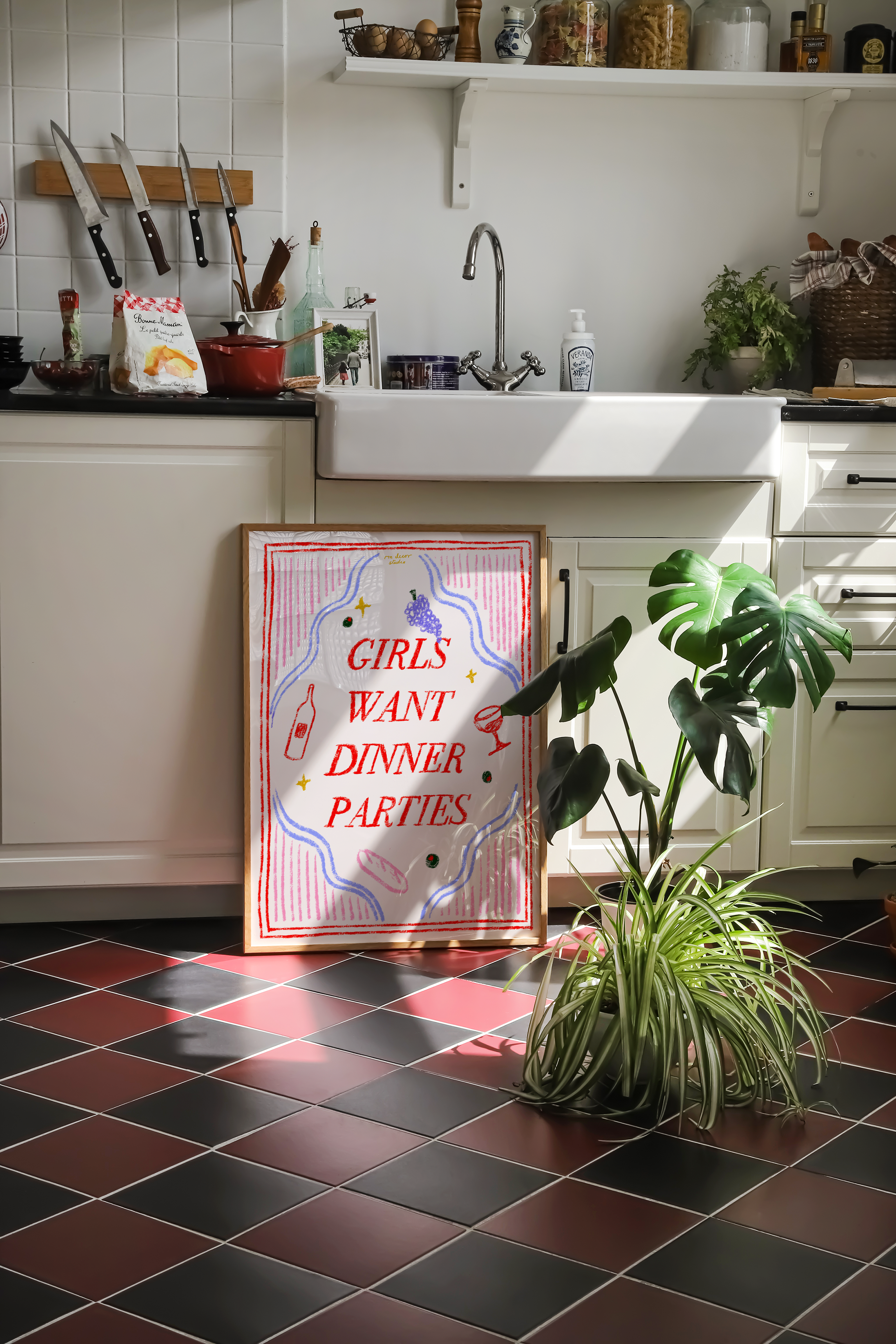 Girls Want Dinner Parties Red and Blue Print