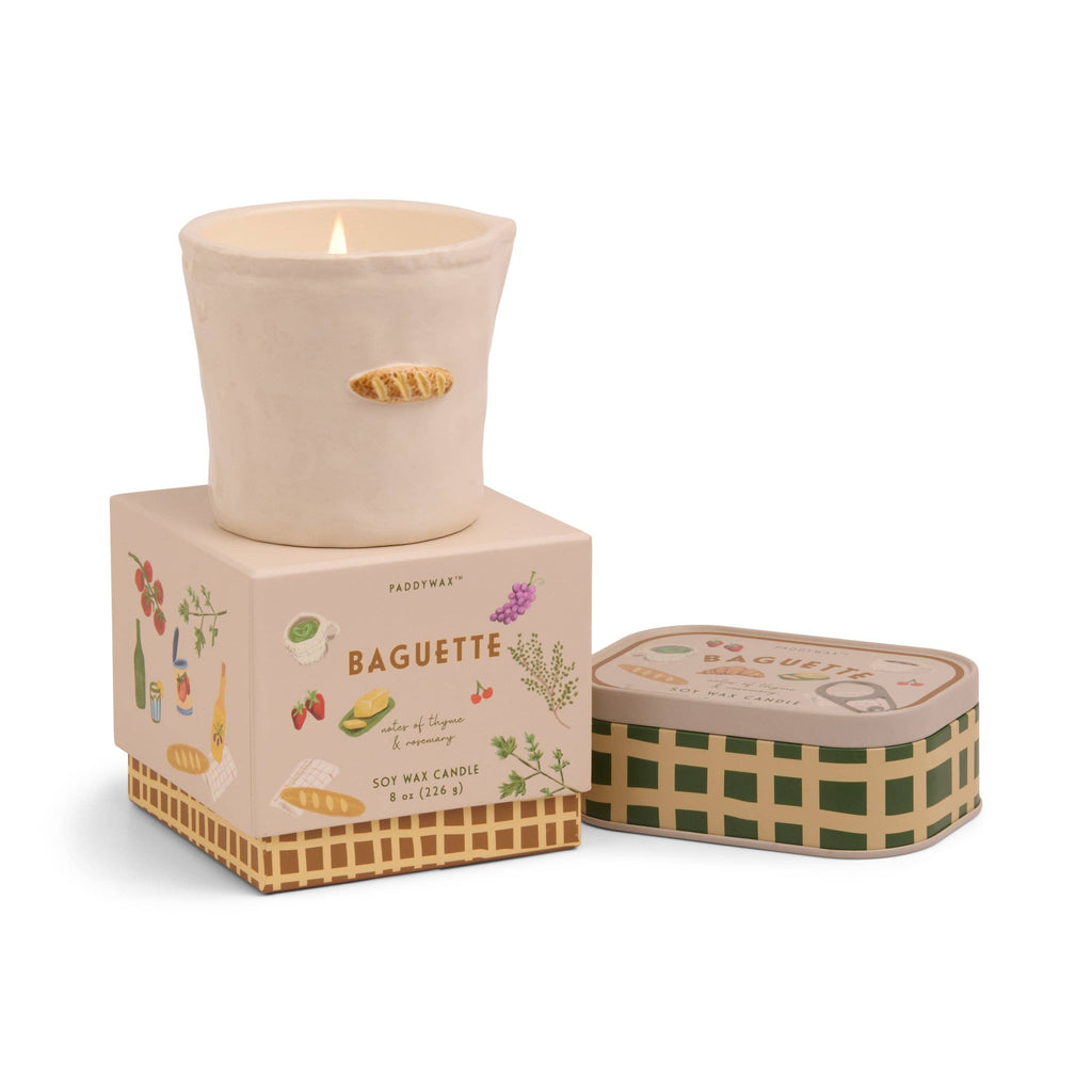 Bistro 8oz/226g French Baguette Embossed Ceramic Candle - Rosemary Thyme Boxed