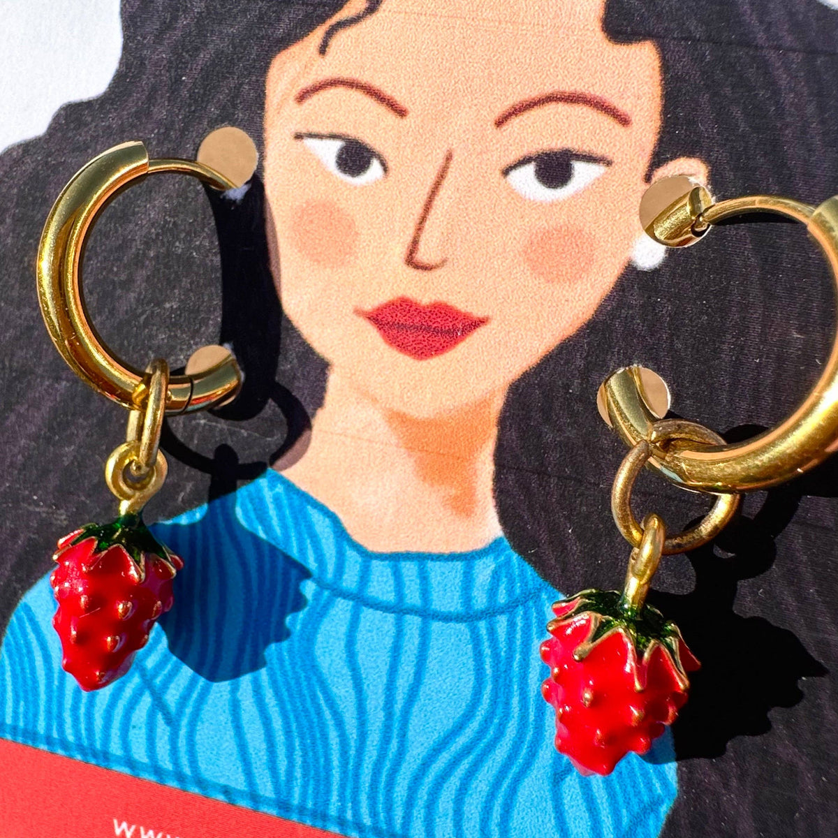 Strawberry 🍓 Detachable  Enamel Charm Hoop Earrings