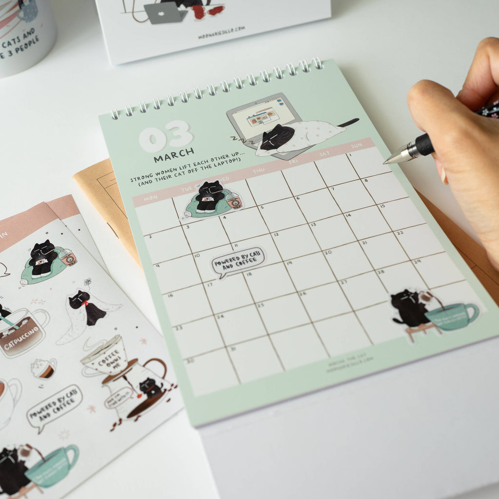 Funny Black Cat Sticker Sheet for Coffee & Cat Lovers