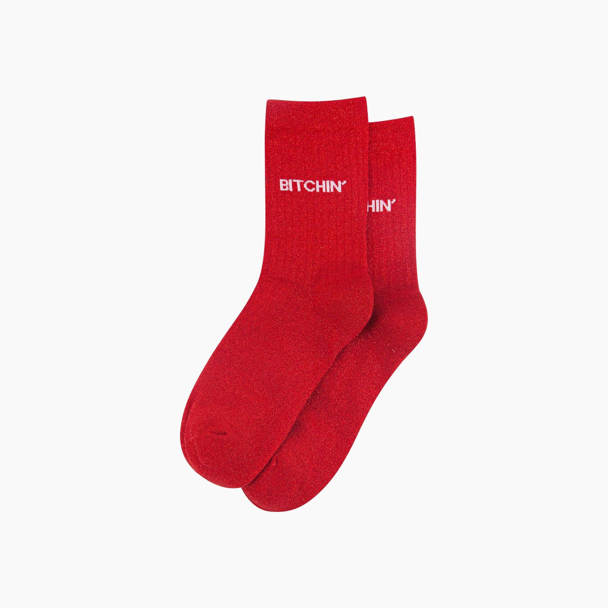 Bitchin Combed Cotton Glitter Socks in Red