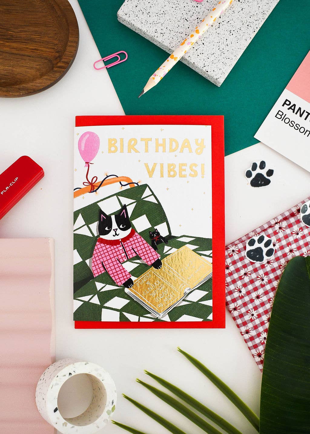 Nat ElIis Illustration - Foiled Cat Birthday Greeting Card