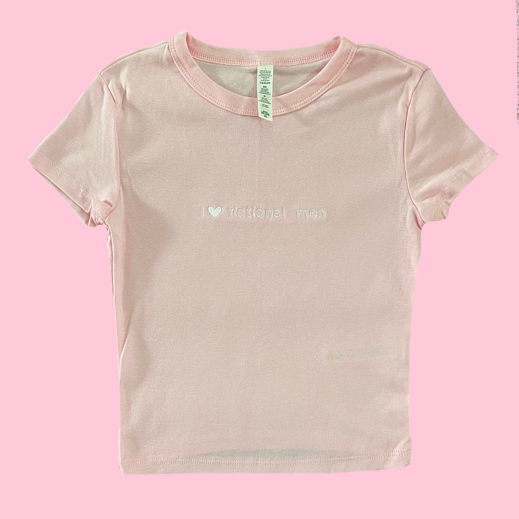“I <3 fictional men” - Embroidered light pink T-Shirt