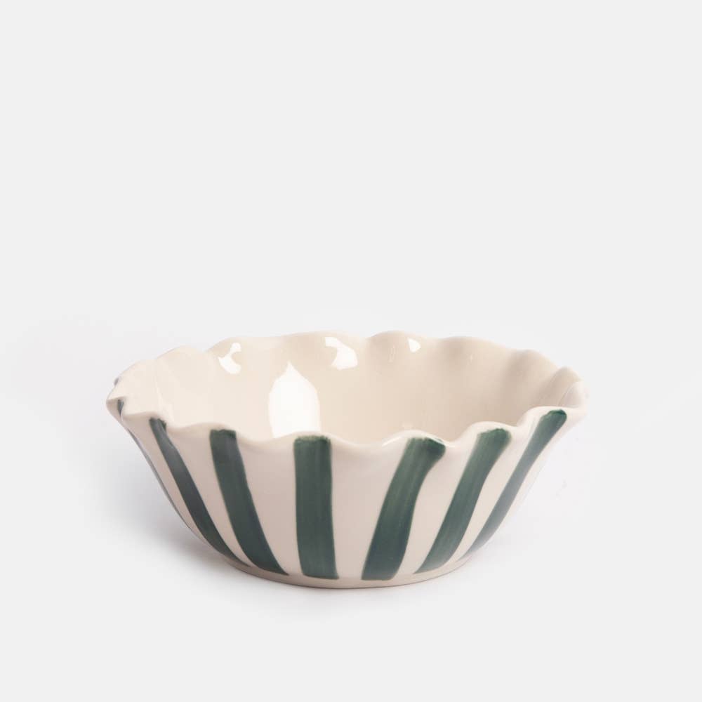 Caroline Gardner - Teal Stripe 'Bon Appetit' Frilly Bowl