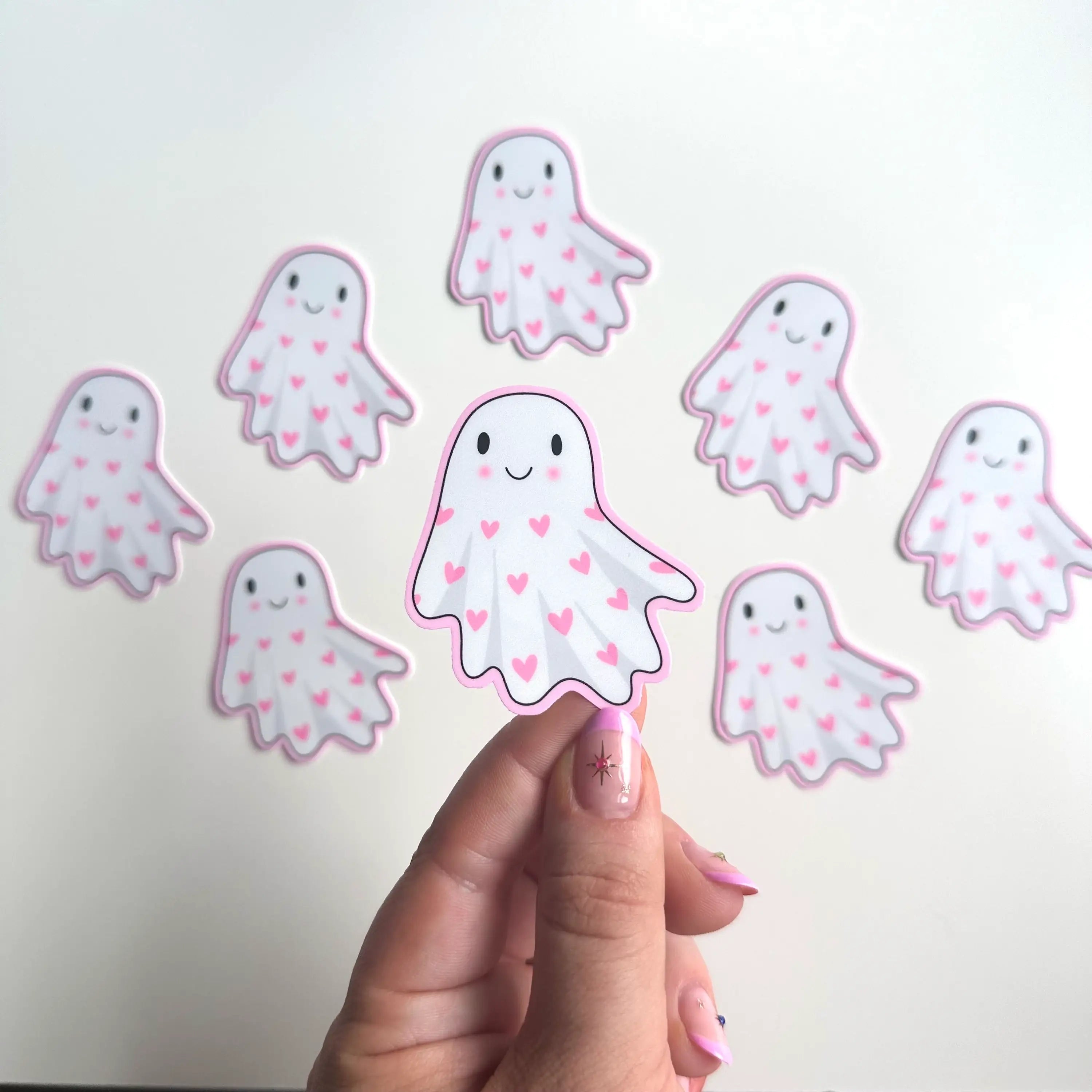 Matte Sticker | Heart Ghost  Pink Cute Gift 