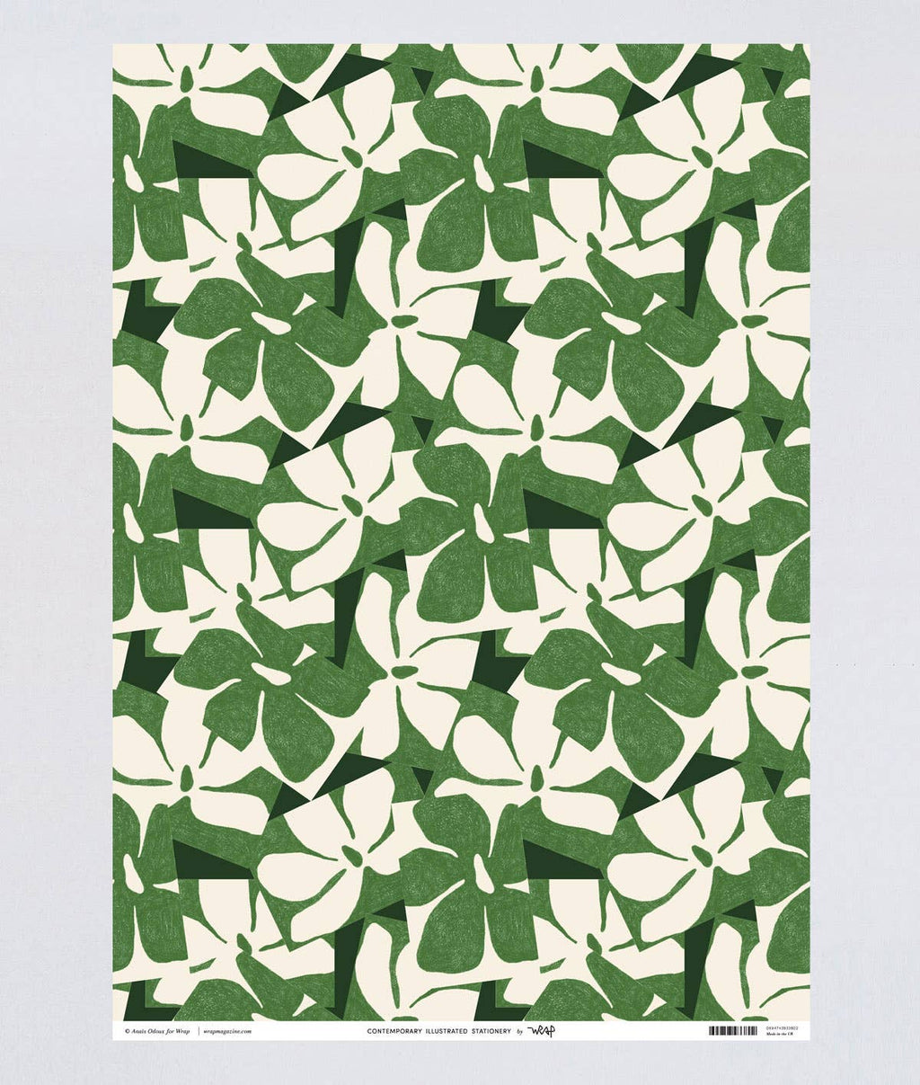 Floral Motif Green Gift Wrap