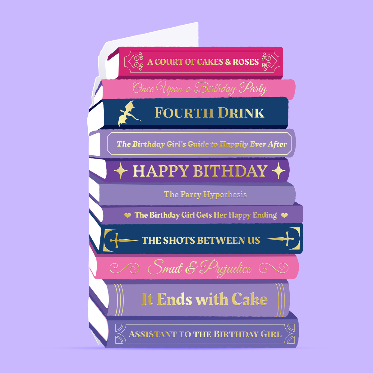 Purple Romantasy Books - Gold Foil Birthday Card