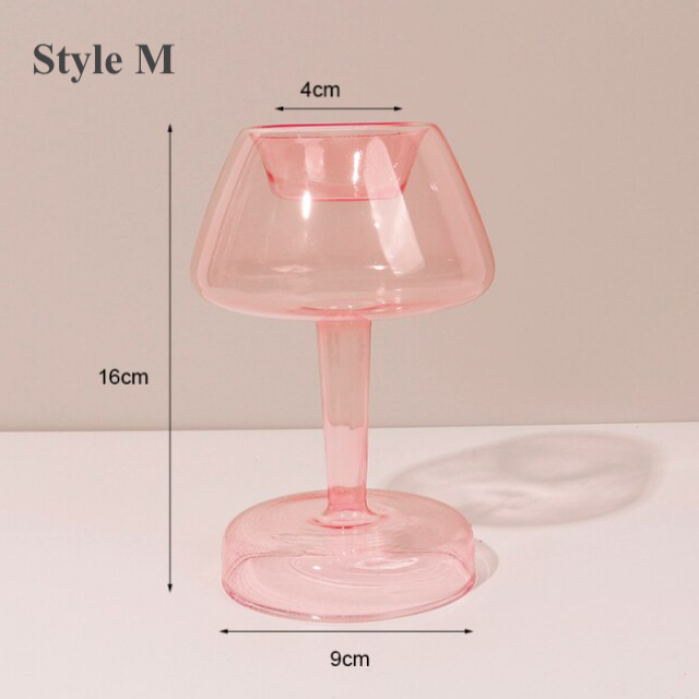 Pink Glass Candlestick Holder | Flower Vase