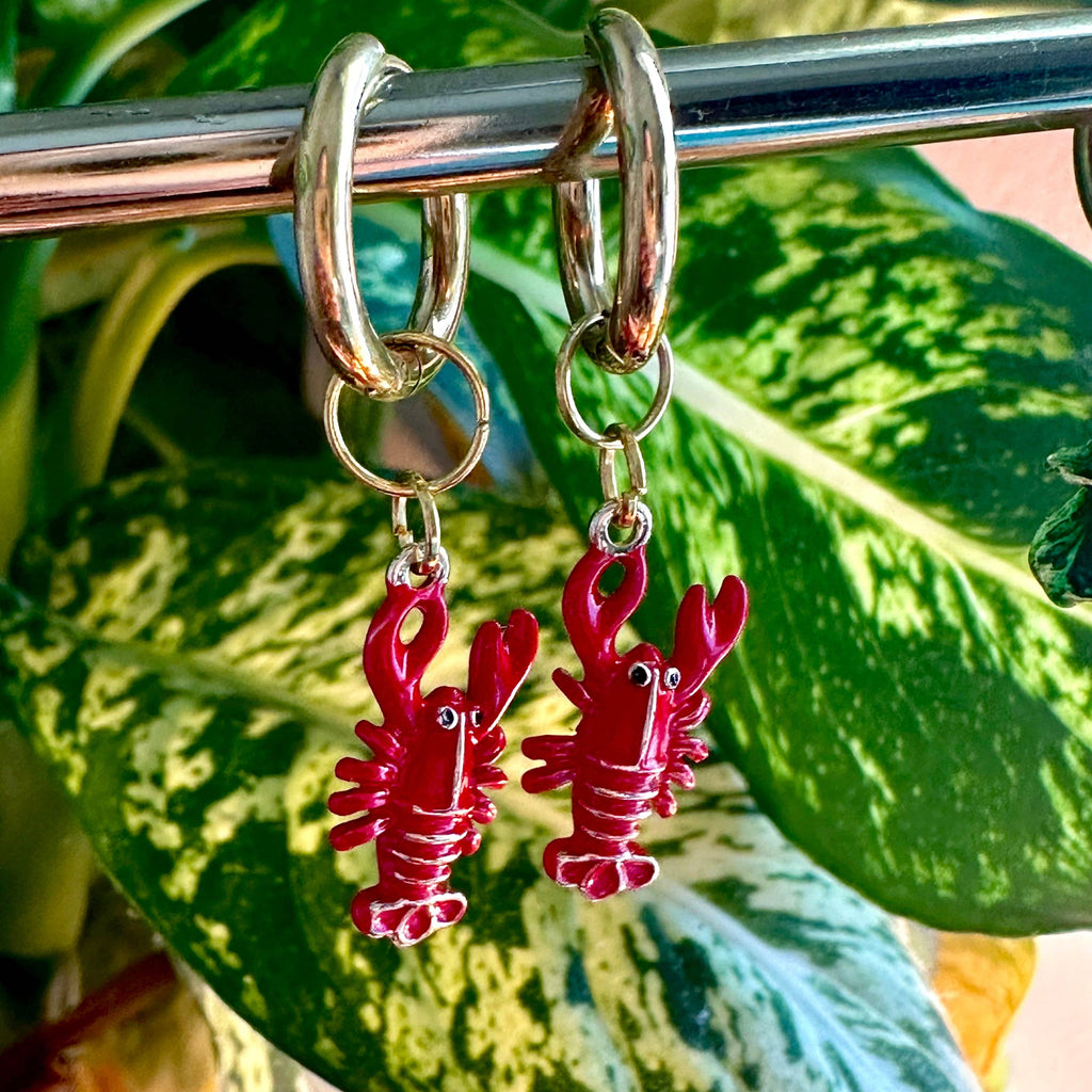 🦞 Lobster Coastal ✨ Detachable Enamel Charm Hoop Earrings