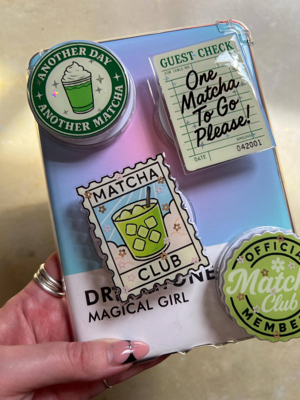 Matcha-Themed Kindle Grip & Phone Holder