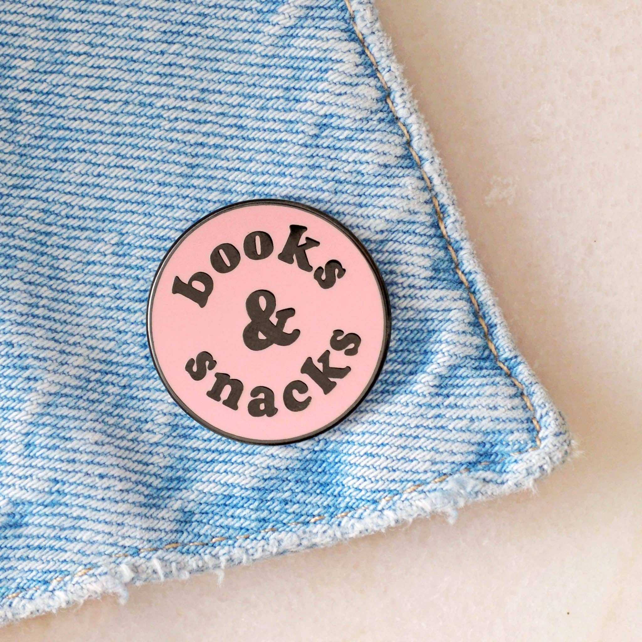 Alphabet Bags - Books & Snacks Pink Enamel Pin