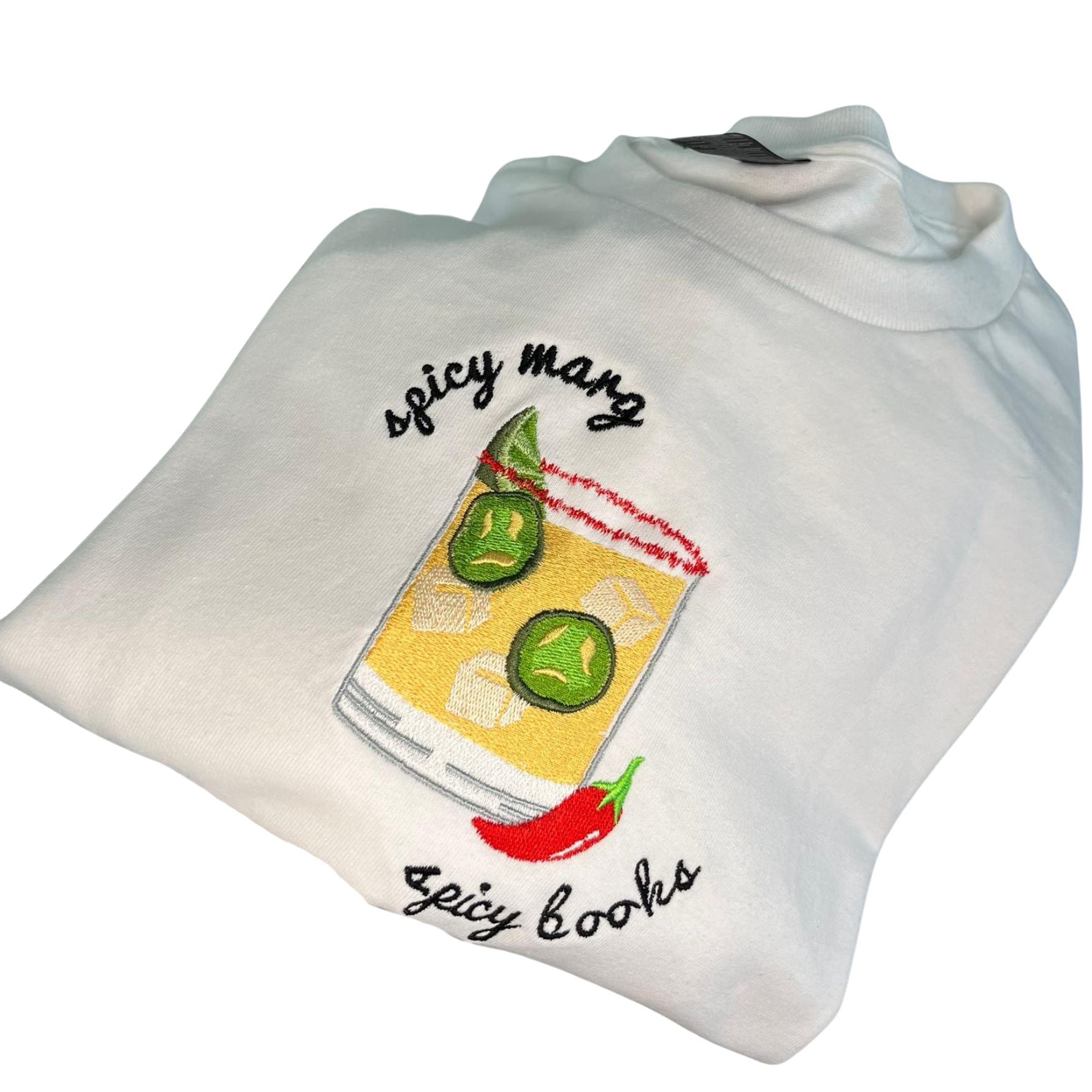 "spicy margs and spicy books" embroidered T-shirt