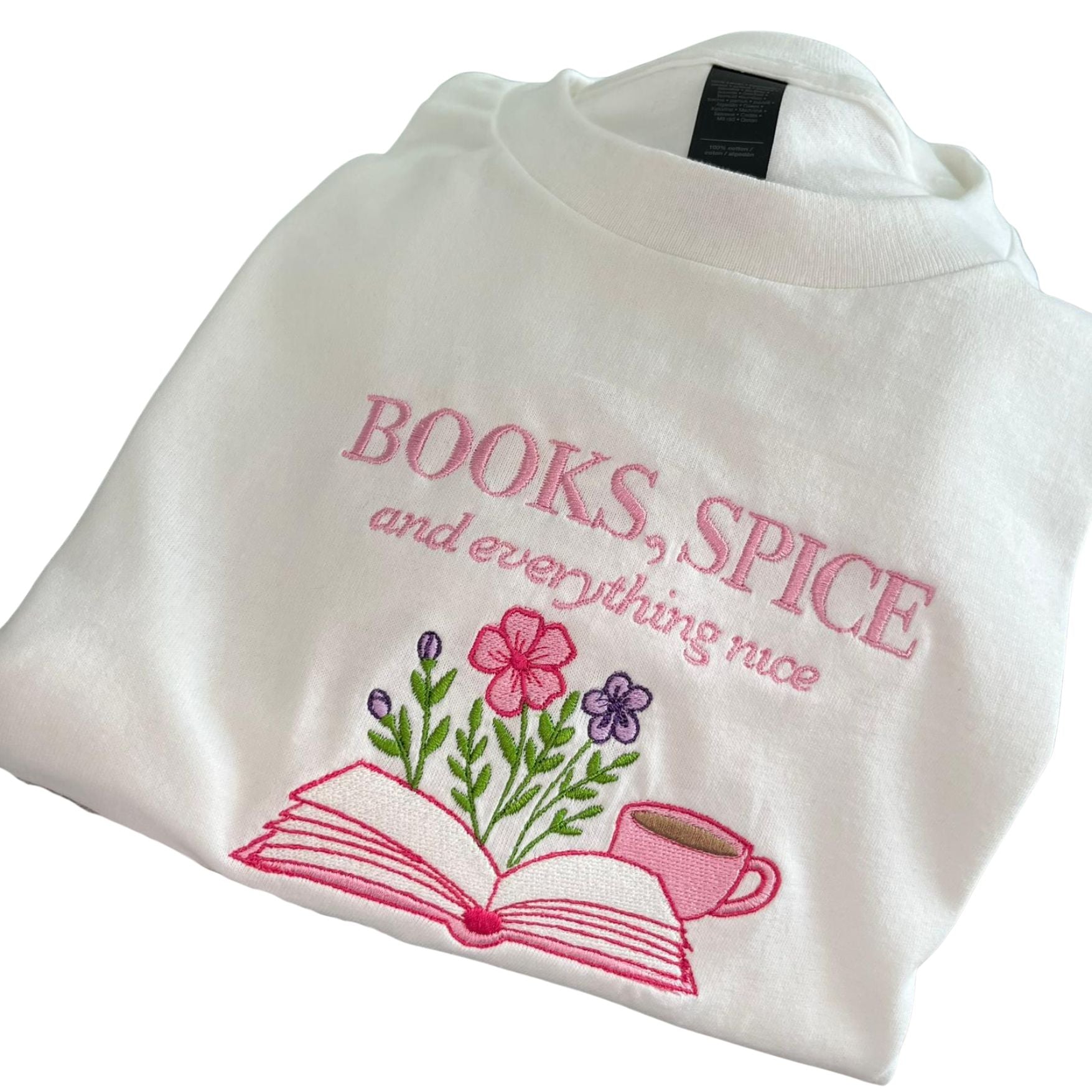 "books, spice and everything nice" embroidered T-shirt