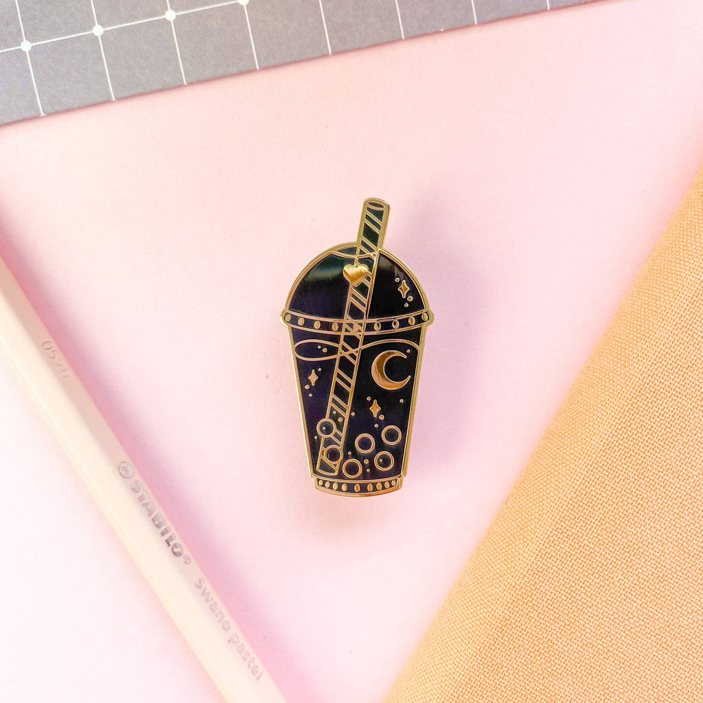 Black Celestial Boba Enamel Pin