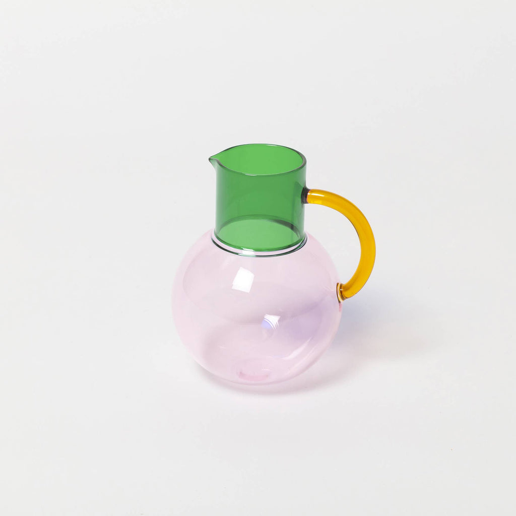 Block Design - Small Pink, Yellow and Green Glass Jug