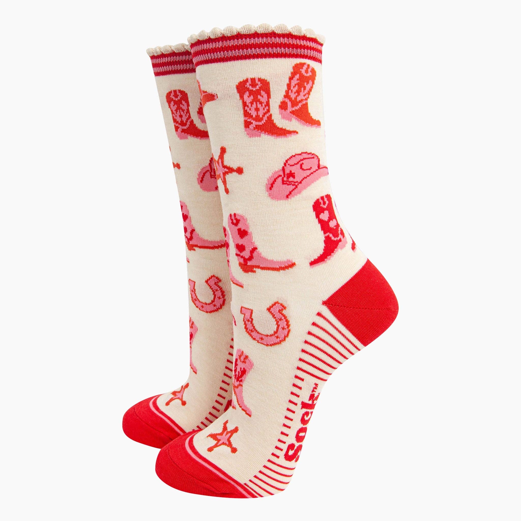 Wild West Cowboy Boots Bamboo Socks in Cream