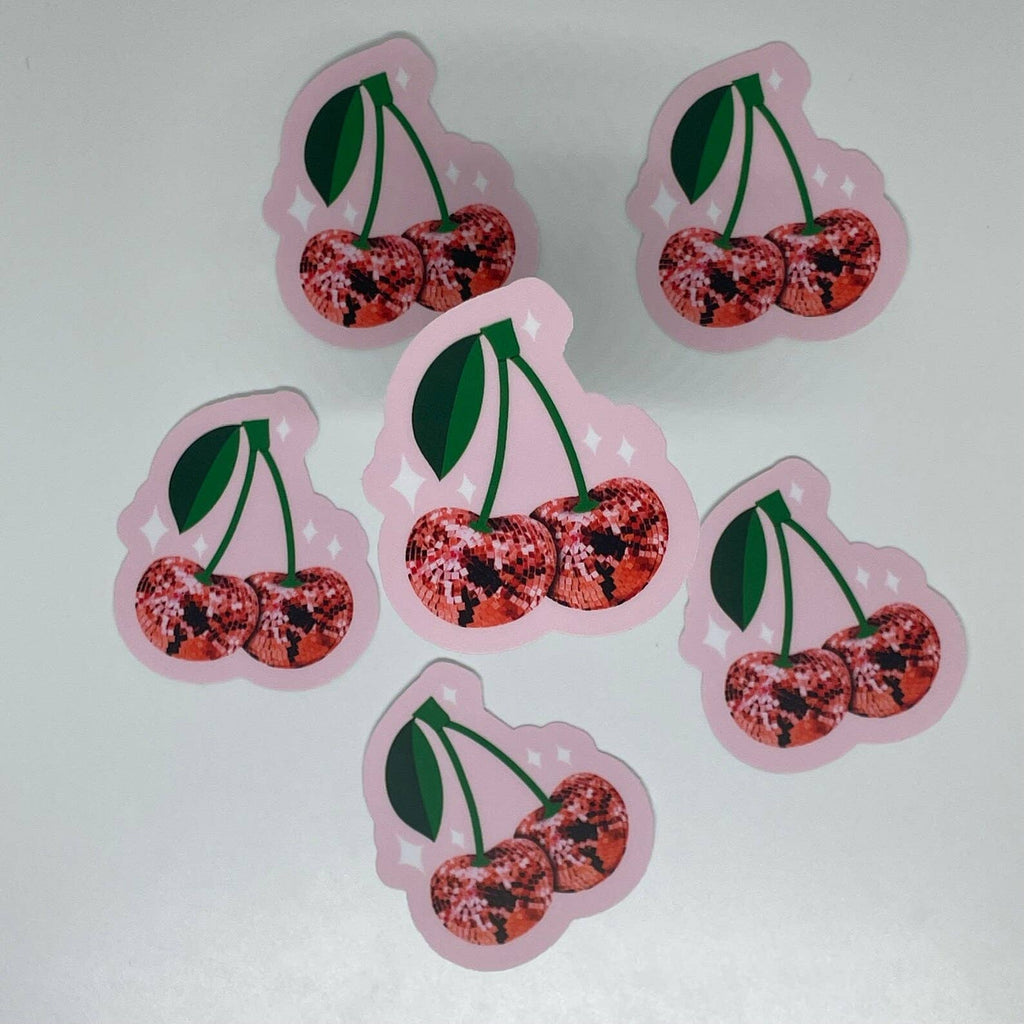 Matte Sticker | Disco Ball Cherries Red Pink Black