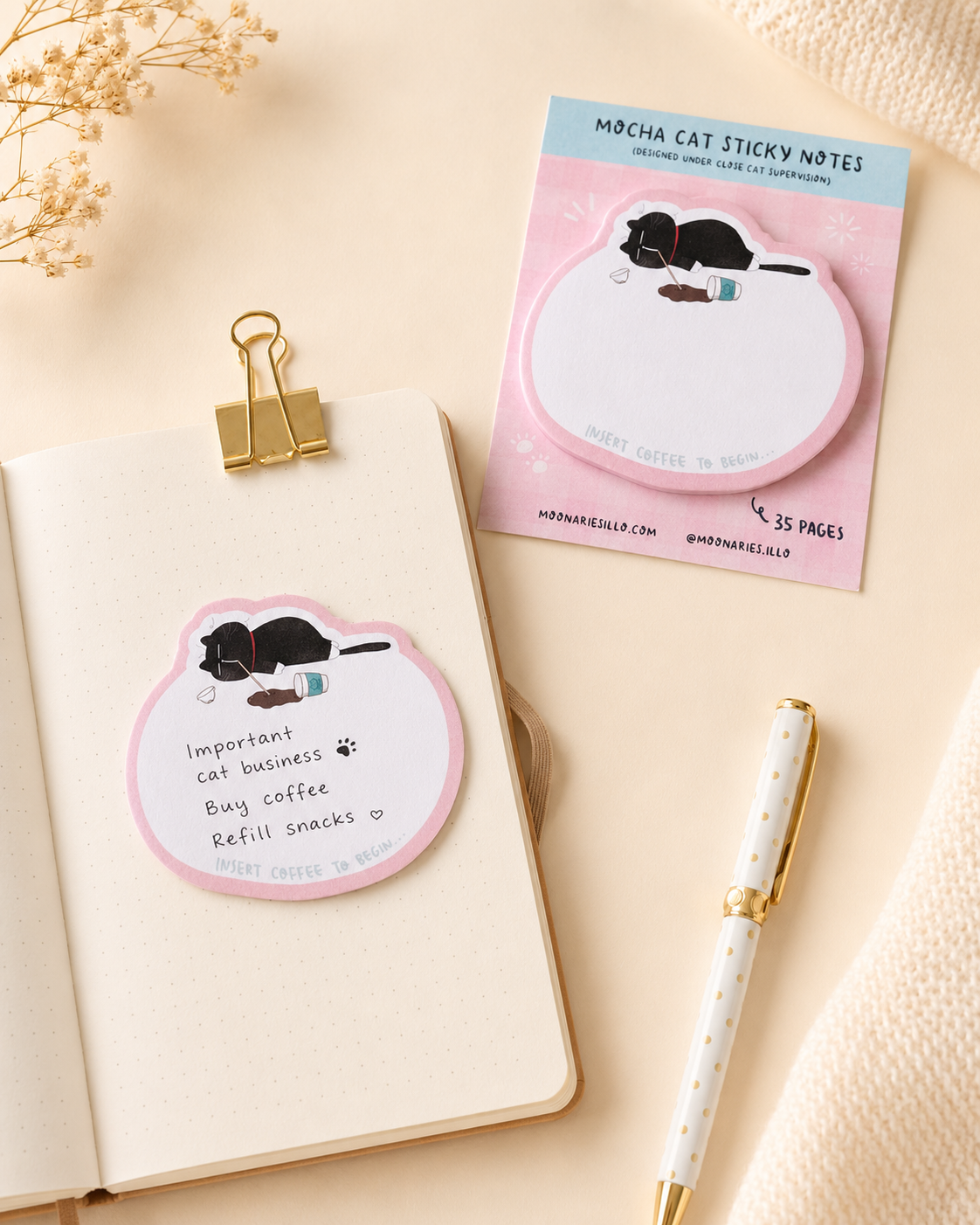 Cat Die-Cut Shaped Sticky Notes, Cat Memo Pad, 35 pages