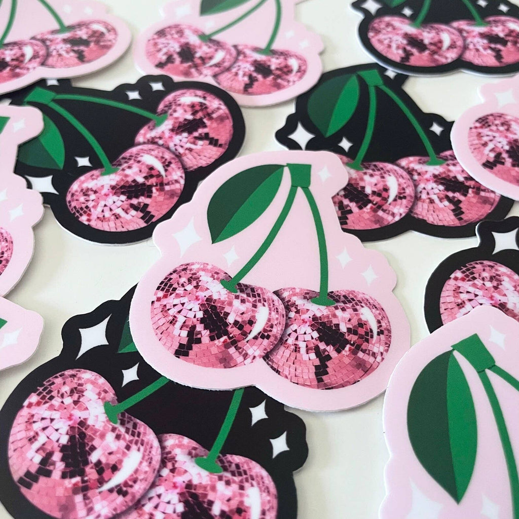 Matte Sticker | Disco Ball Cherries Red Pink Black