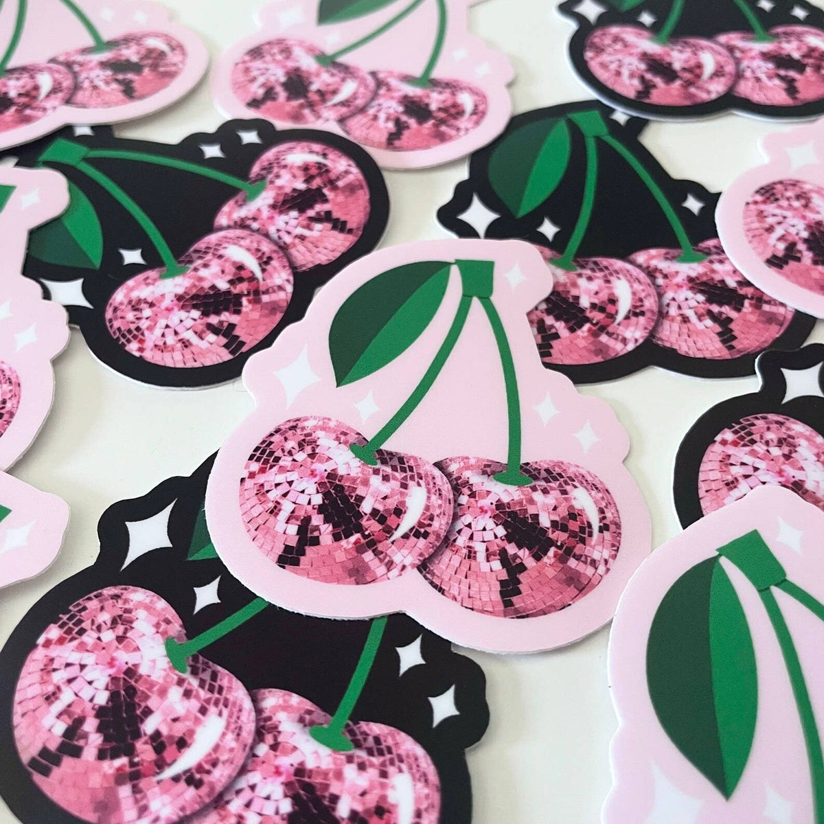 Matte Sticker | Disco Ball Cherries Red Pink Black