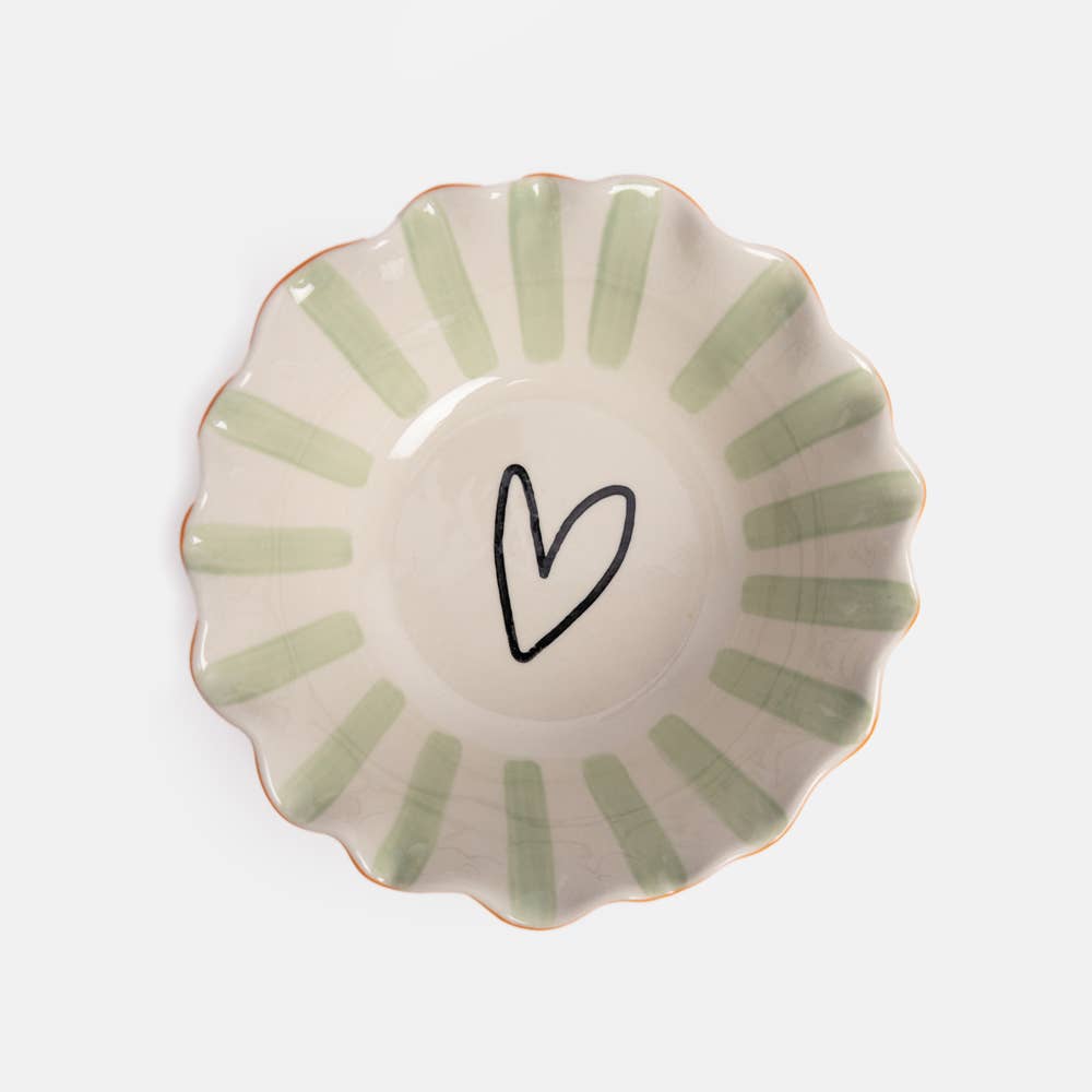 Caroline Gardner - Pale Blue Inside Stripe/Outline Heart Frilly Bowl