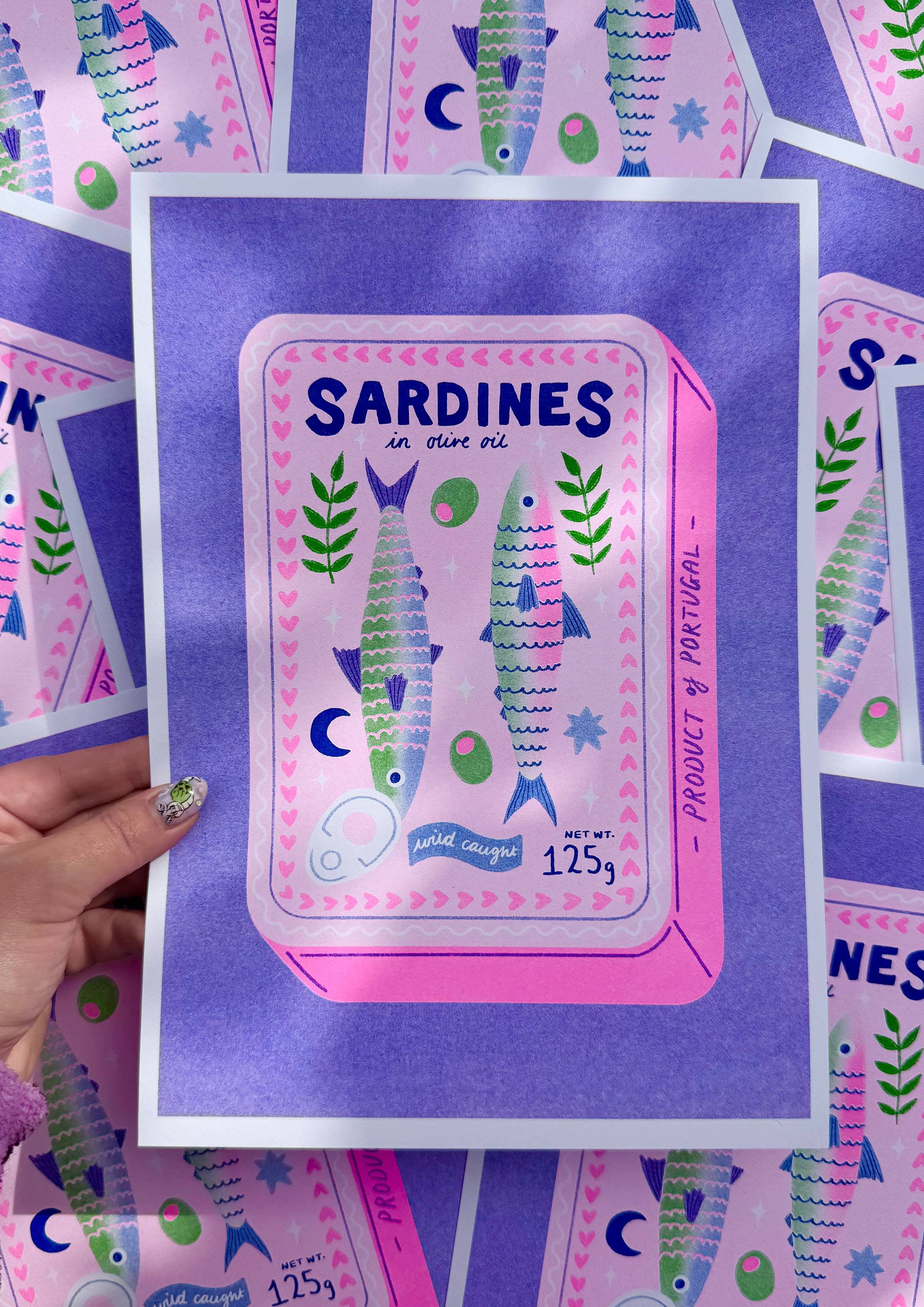 Sardines Tin A4 Risograph Print