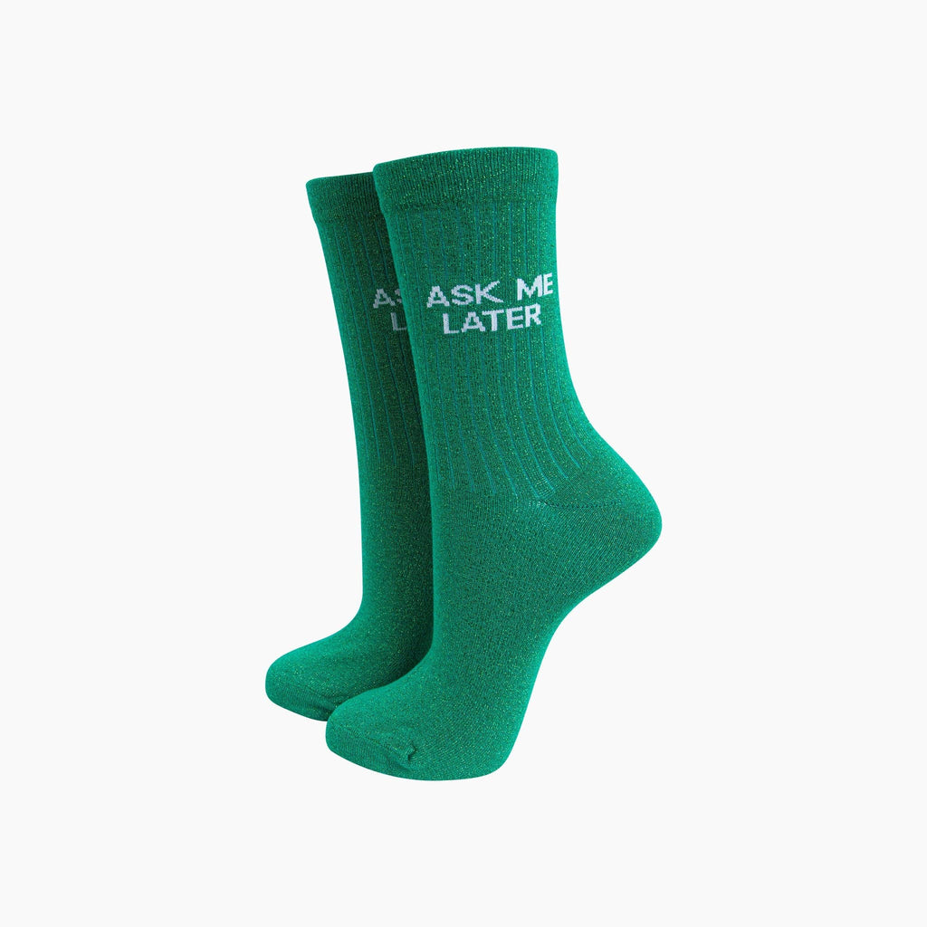 Ask Me Later Combed Cotton Glitter Socks in Green