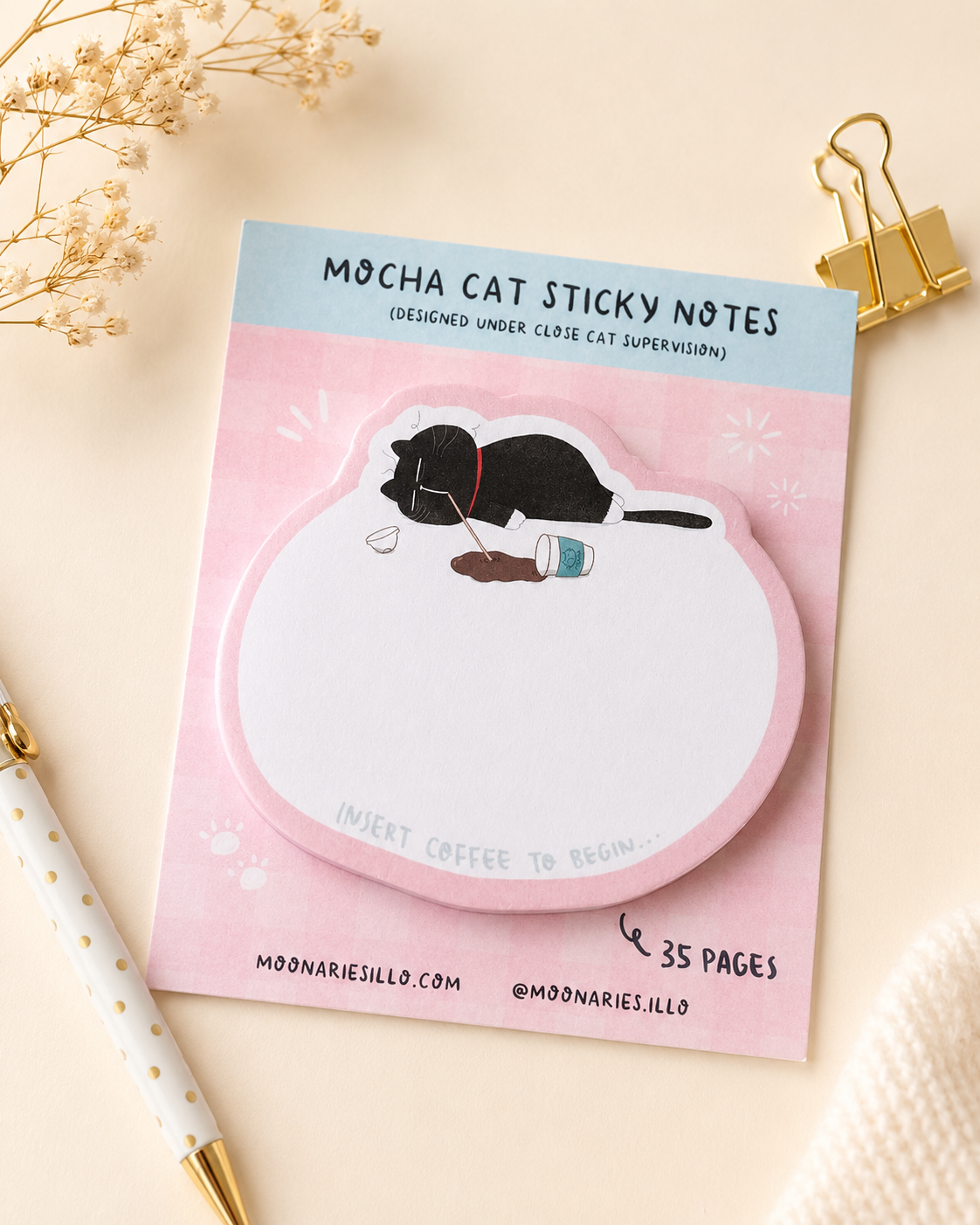 Cat Die-Cut Shaped Sticky Notes, Cat Memo Pad, 35 pages