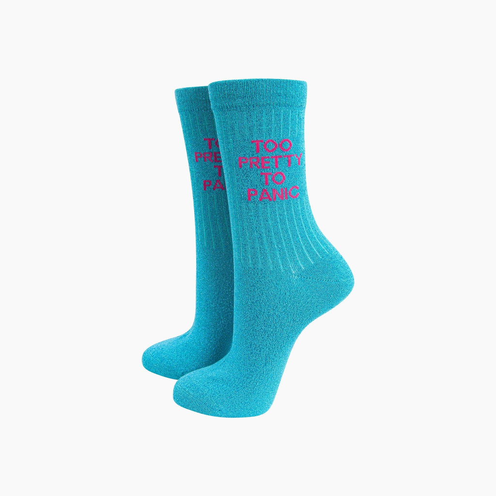 Too Pretty Combed Cotton Glitter Socks in Turquoise