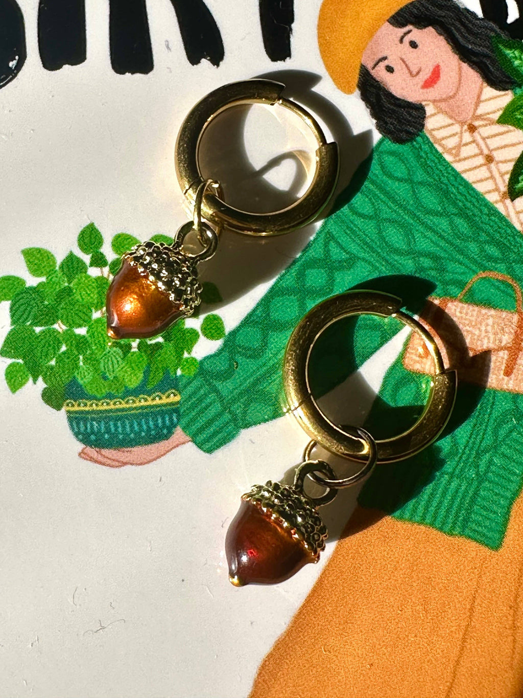 Autumn Acorn 🍂 Detachable Enamel Charm Hoop Earrings