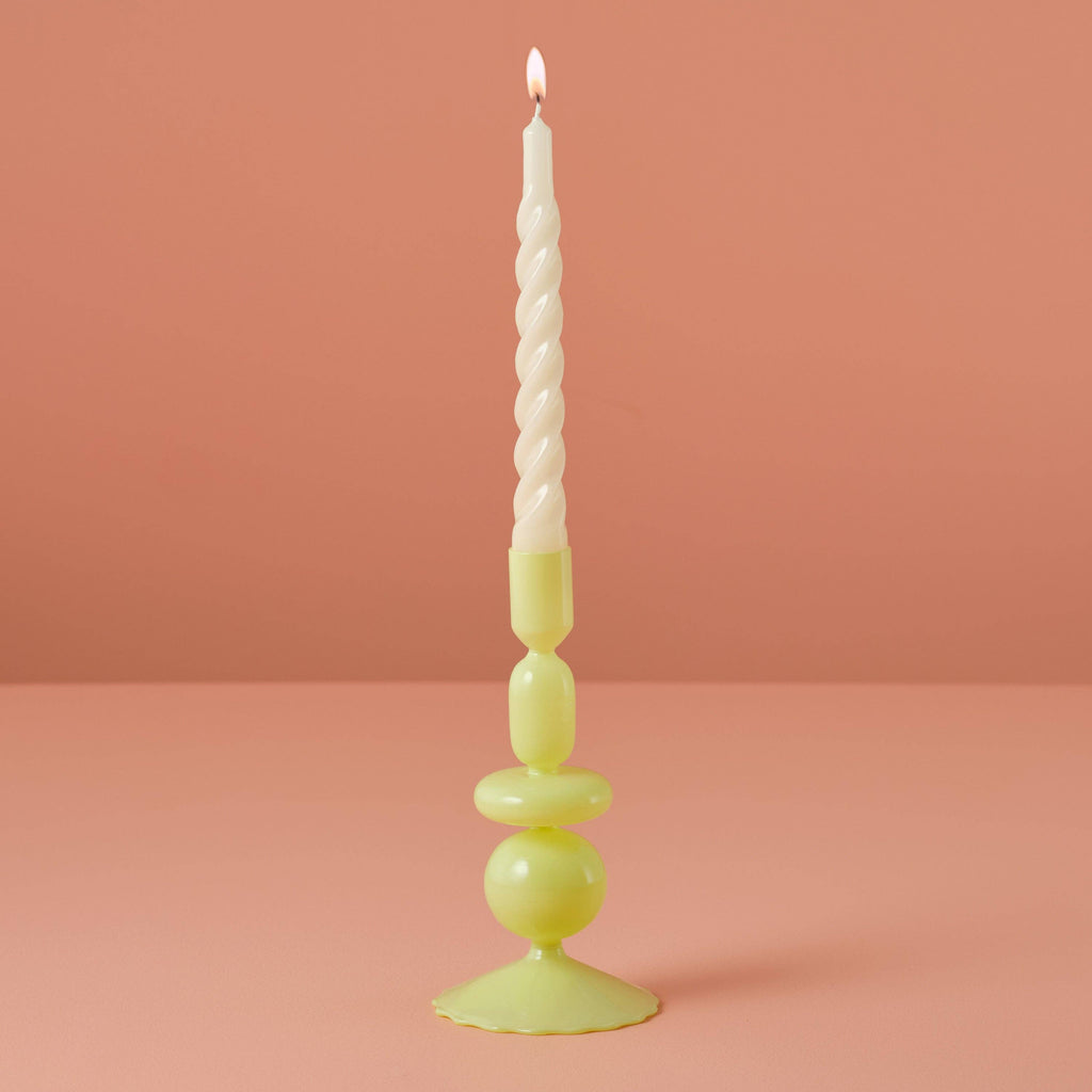 Green Glass Bubble Dinner Candle Holder