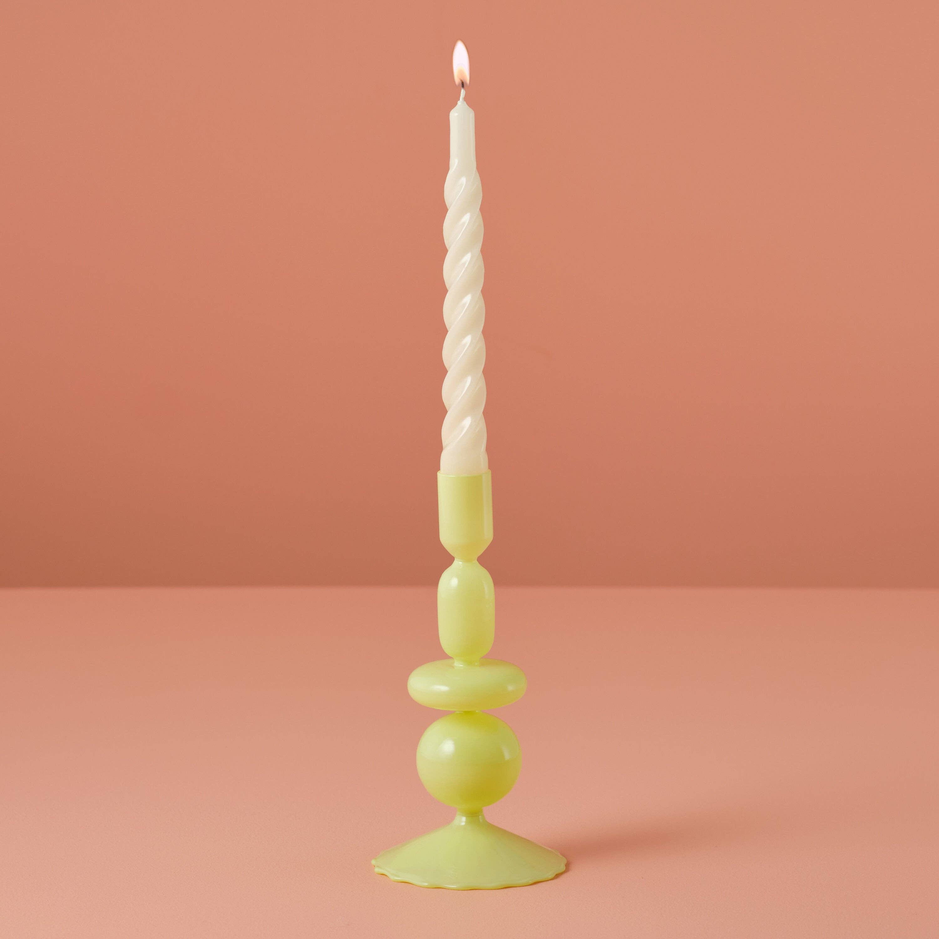 Green Glass Bubble Dinner Candle Holder