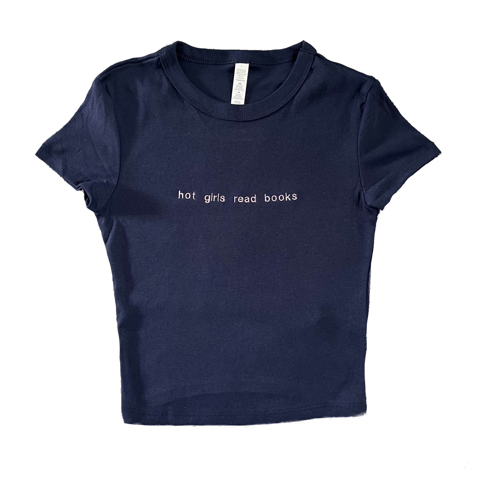 “Hot girls read books” - Embroidered Navy T-Shirt