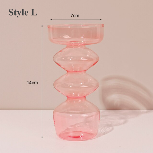Pink Glass Candlestick Holder | Flower Vase