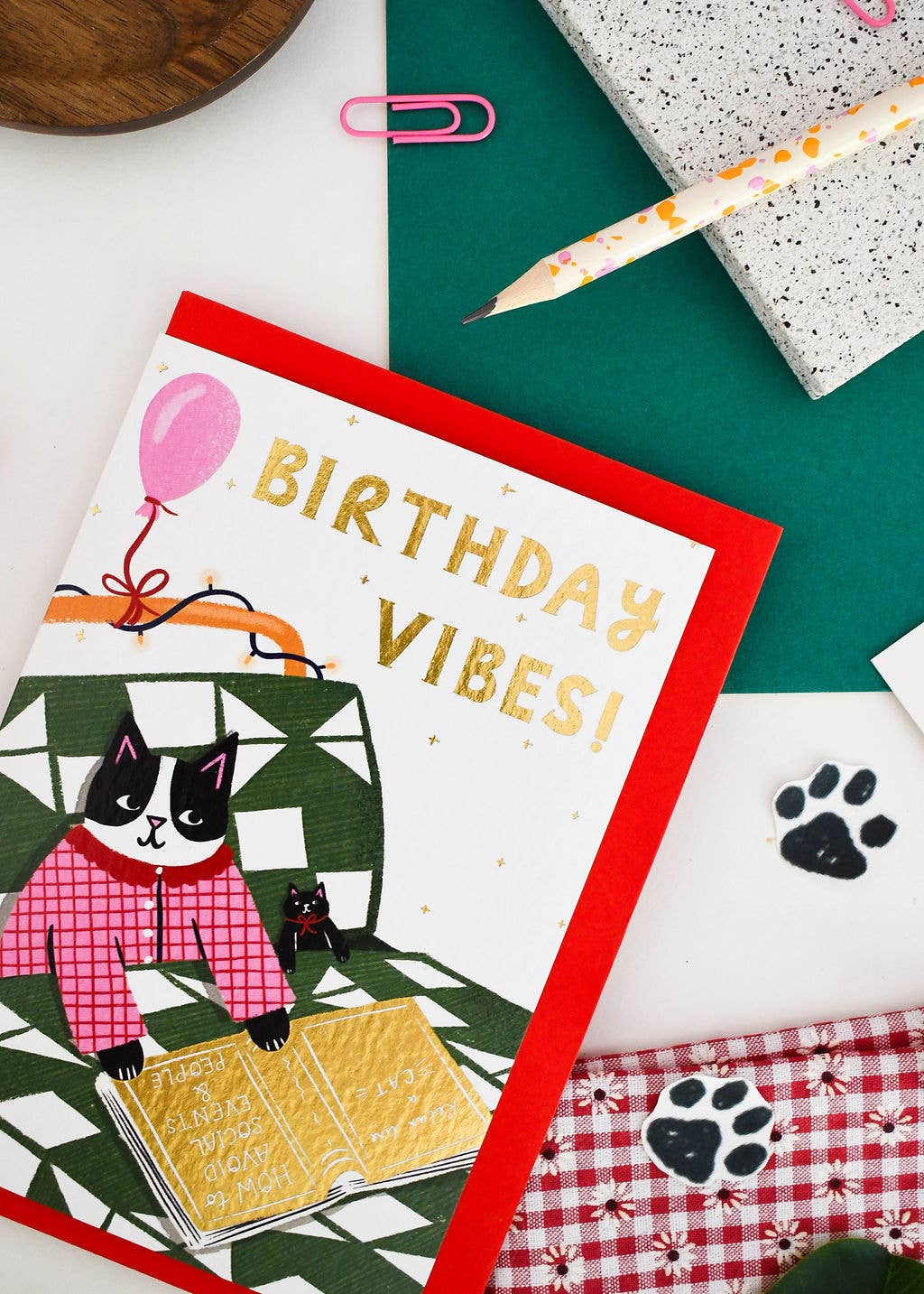Nat ElIis Illustration - Foiled Cat Birthday Greeting Card