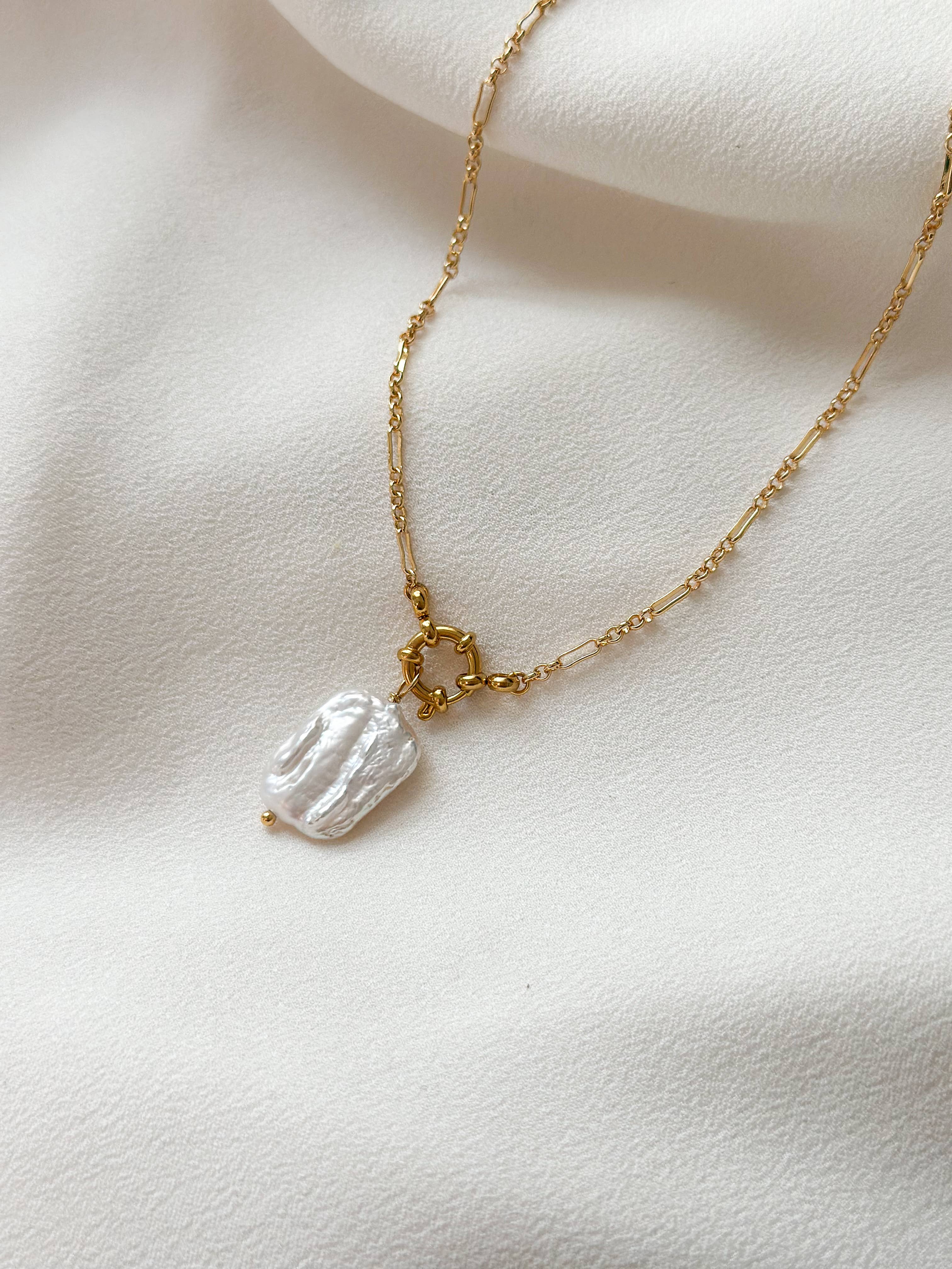 18k Gold Plated Pearl Lustre Rectangle Necklace
