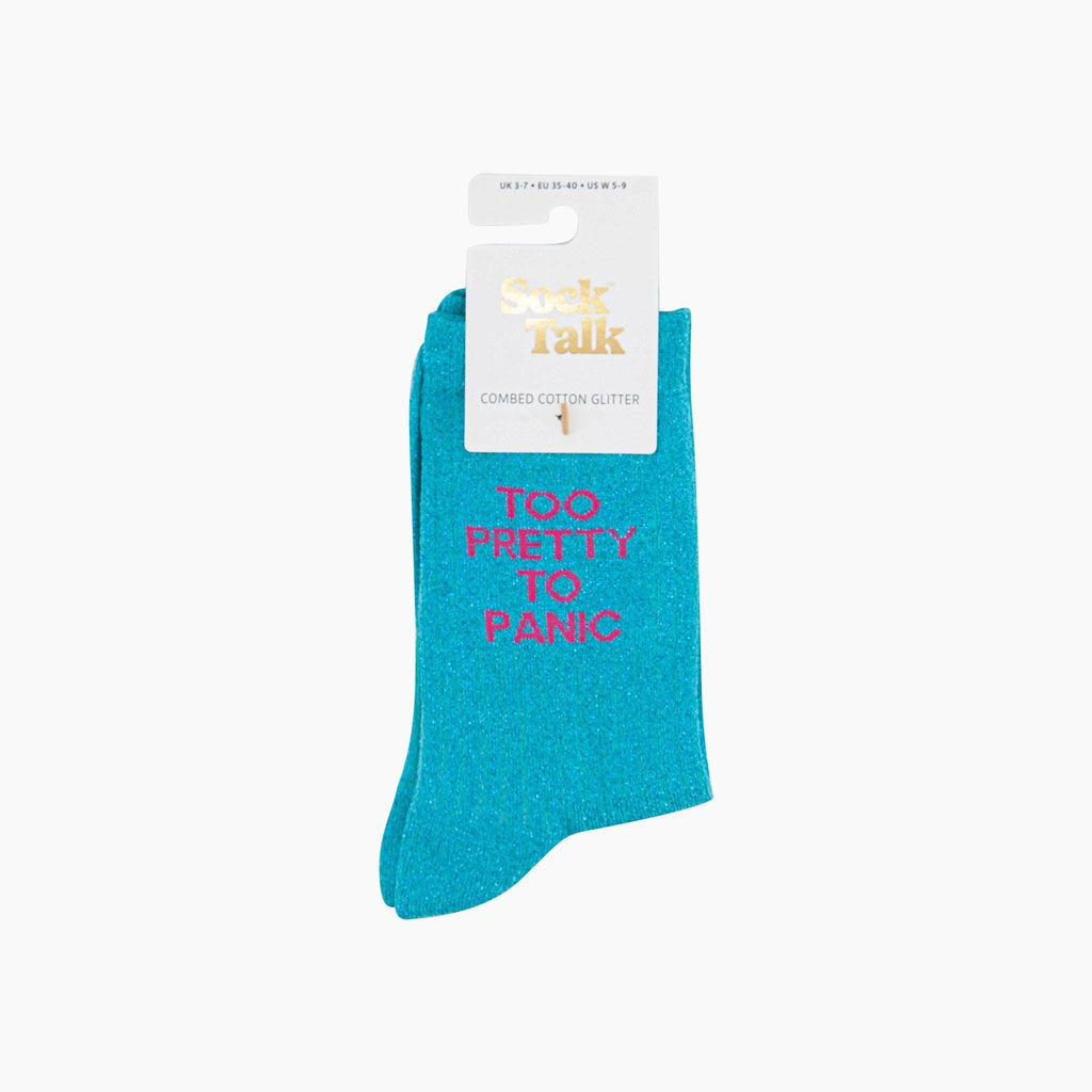 Too Pretty Combed Cotton Glitter Socks in Turquoise