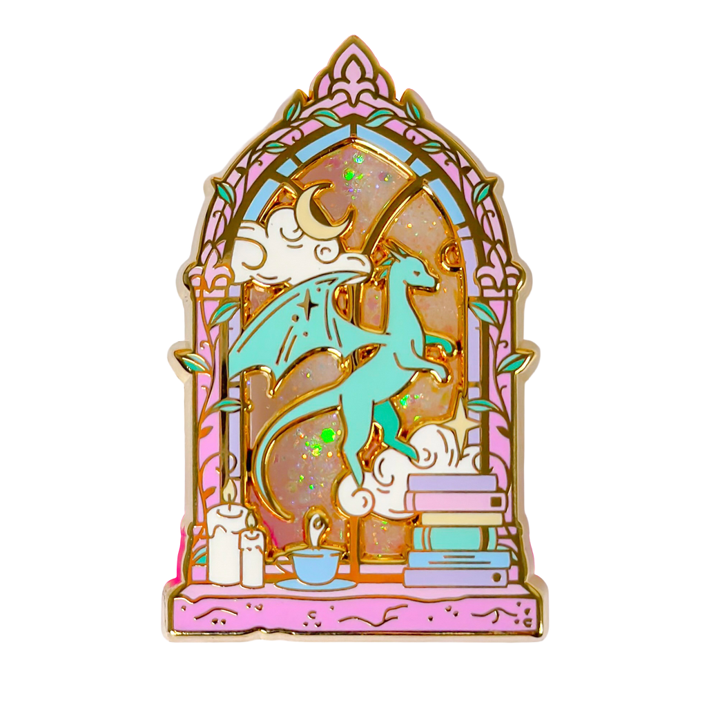Library Window Liquid Glitter Enamel Pin – Bookish Fantasy Pin