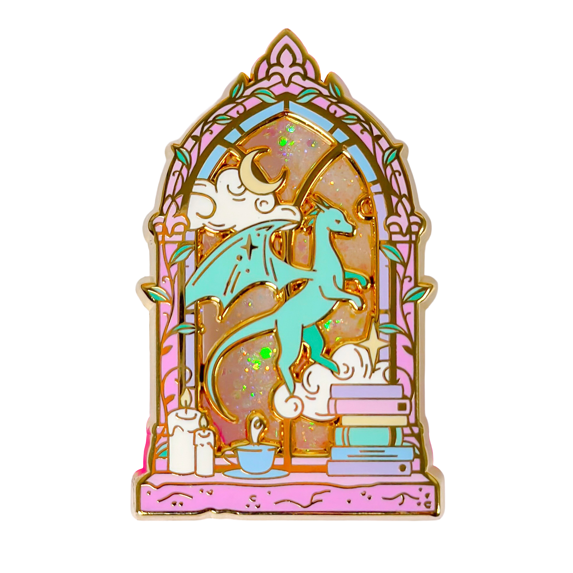 Library Window Liquid Glitter Enamel Pin – Bookish Fantasy Pin