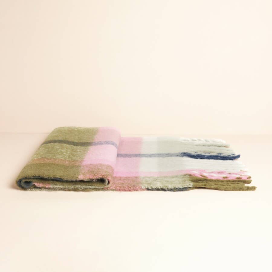Olive and Pink Stripe Winter Scarf