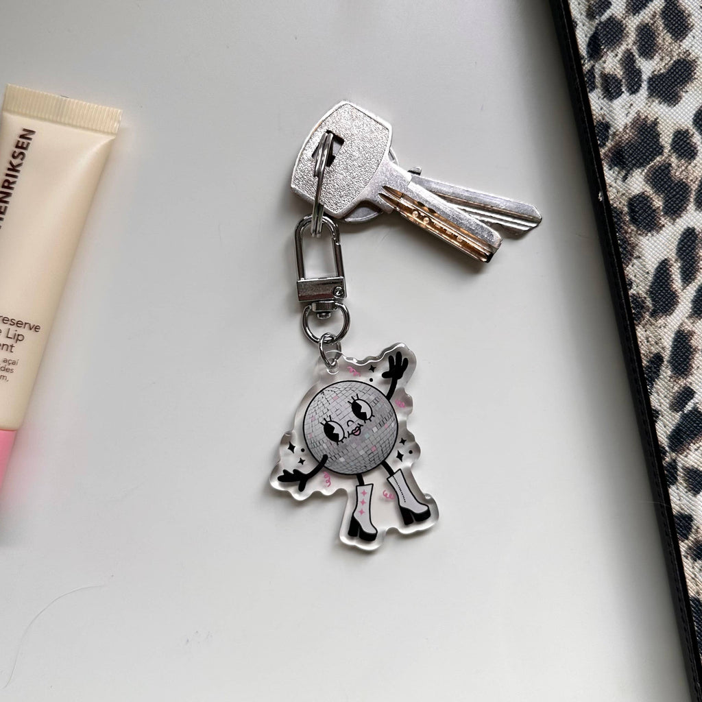 Disco Ball Girl Keyring Retro Aesthetic Cute Pink Gift