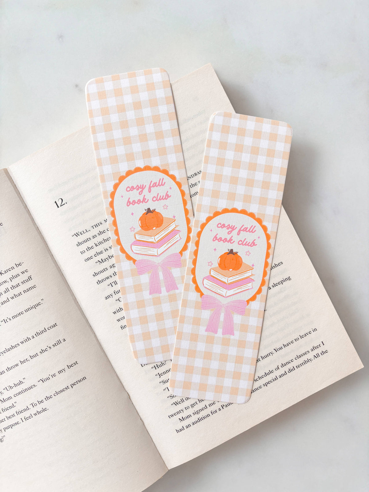 Cosy Fall Pumpkin Gingham Bookmark