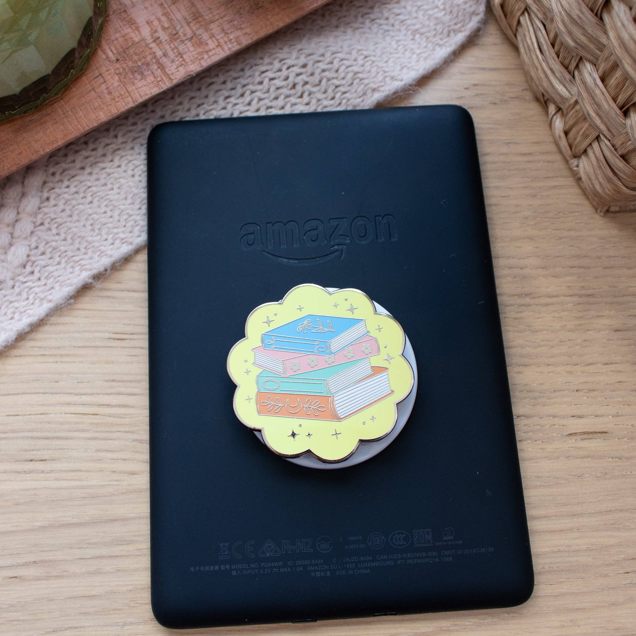 Bright Book Stack Phone/E-Reader Enamel Grip