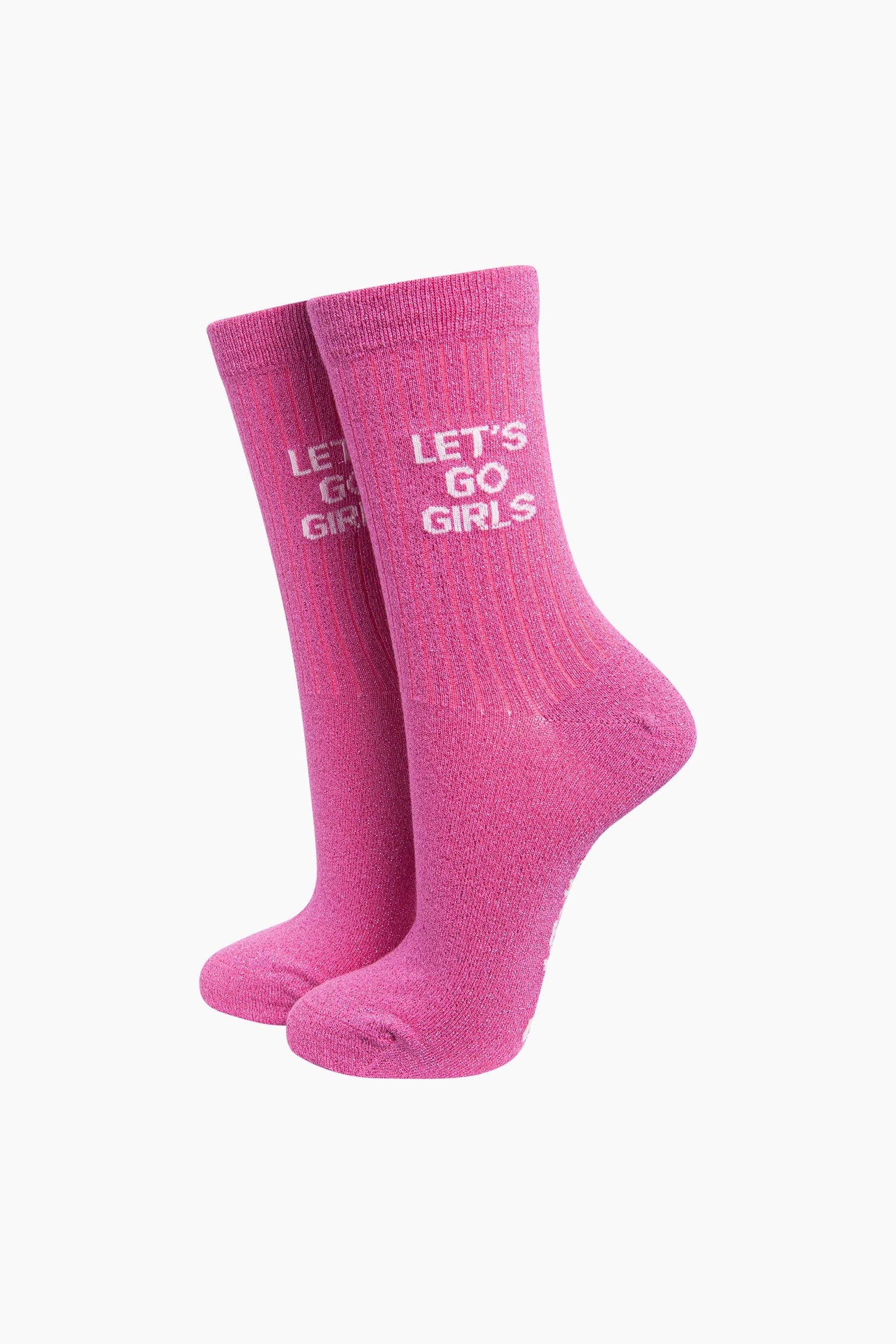Lets Go Girls Combed Cotton Glitter Socks in Hot Pink